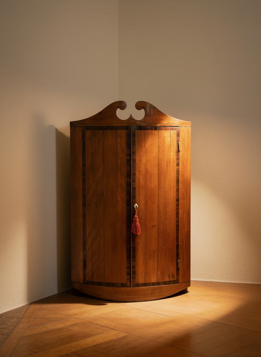 Large Antique Bow Fronted mahogany corner cupboard