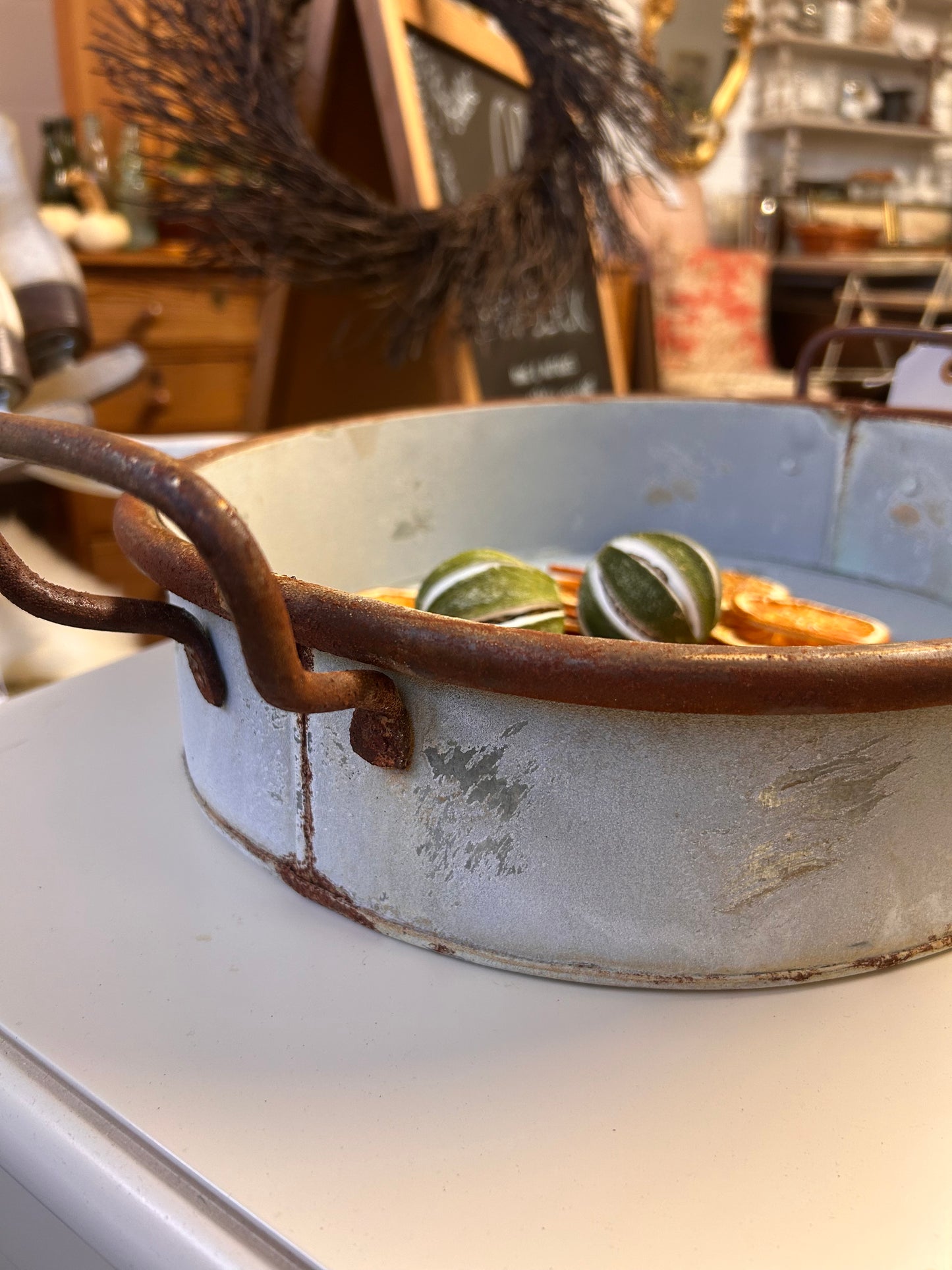 Small X1 Oxidised metal rustic serving display tray