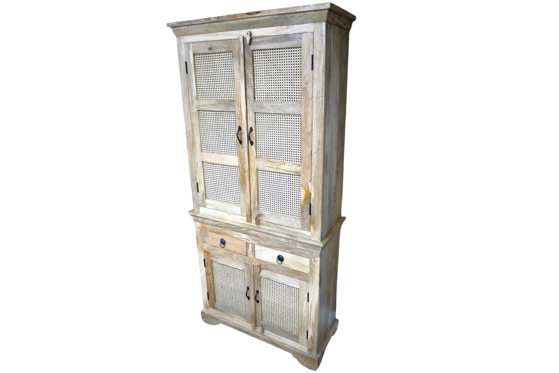 Rattan and Wood Cabinet Living room Storage kitchen Pantry