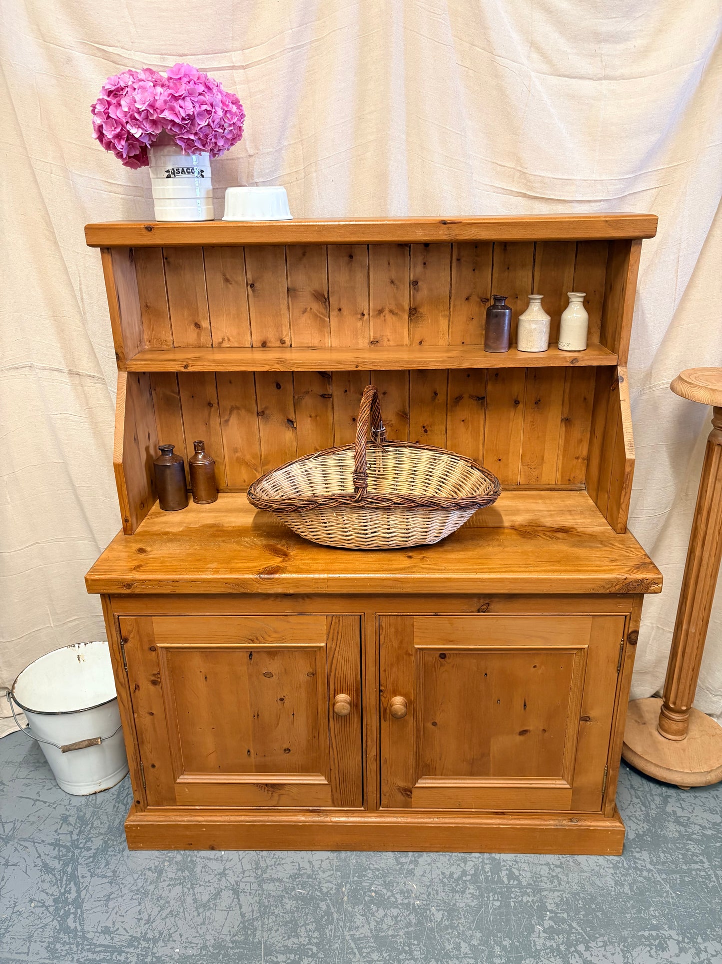 Petite Vintage Pine Country Kitchen Dresser - Display Storage UK Delivery