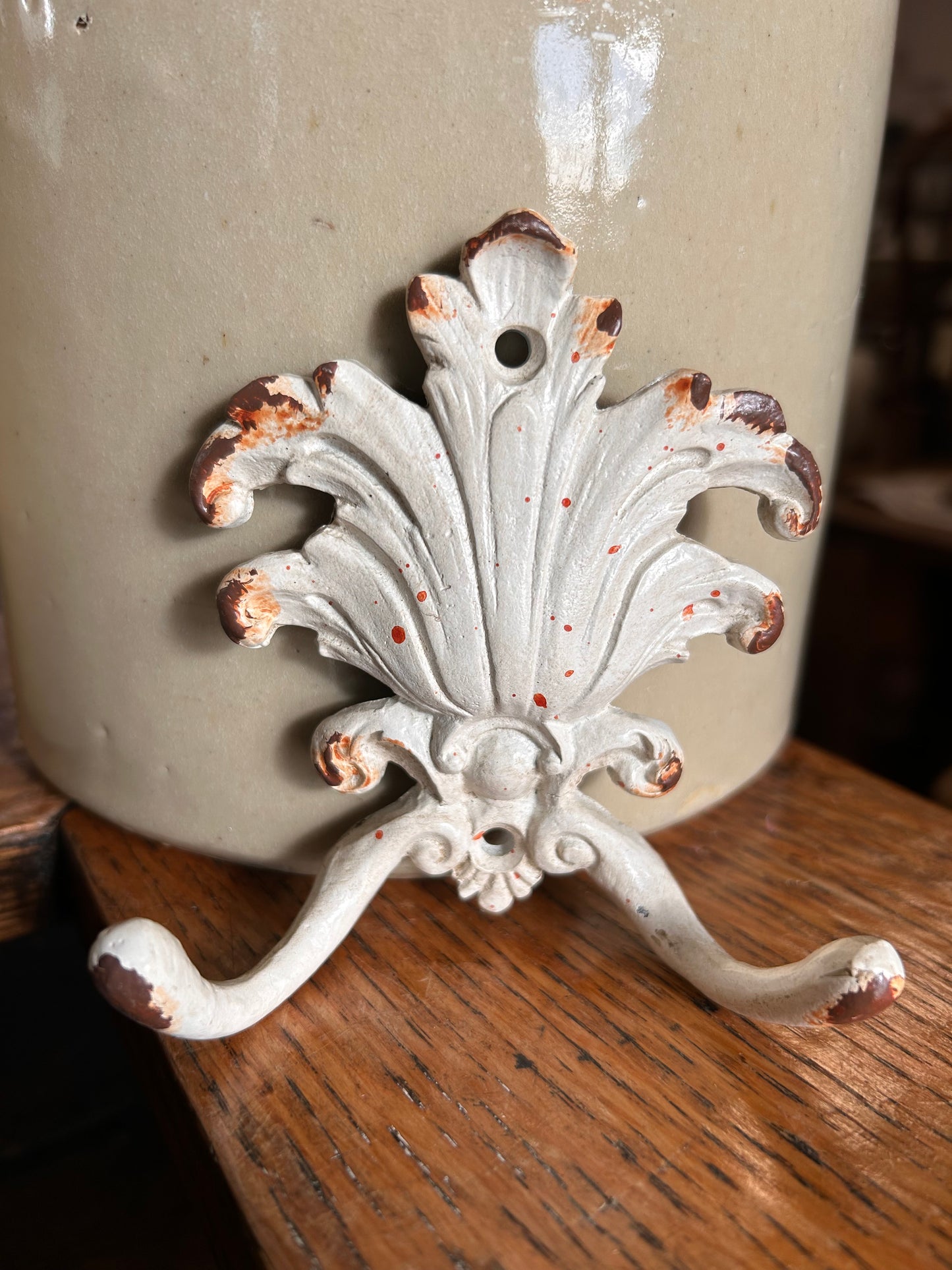 White Painted metal Rusty twin acanthus wall hook