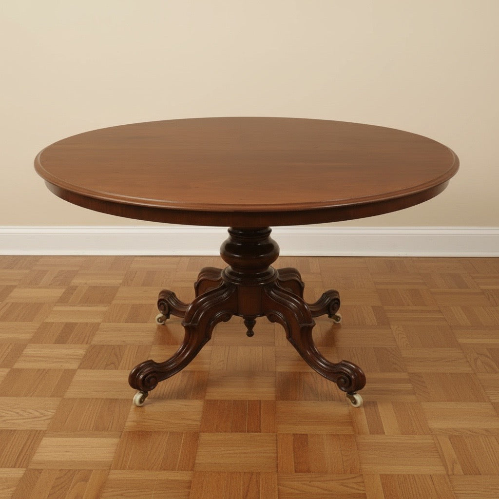 Victorian Antique mahogany oval Dining table Carved legs on castors