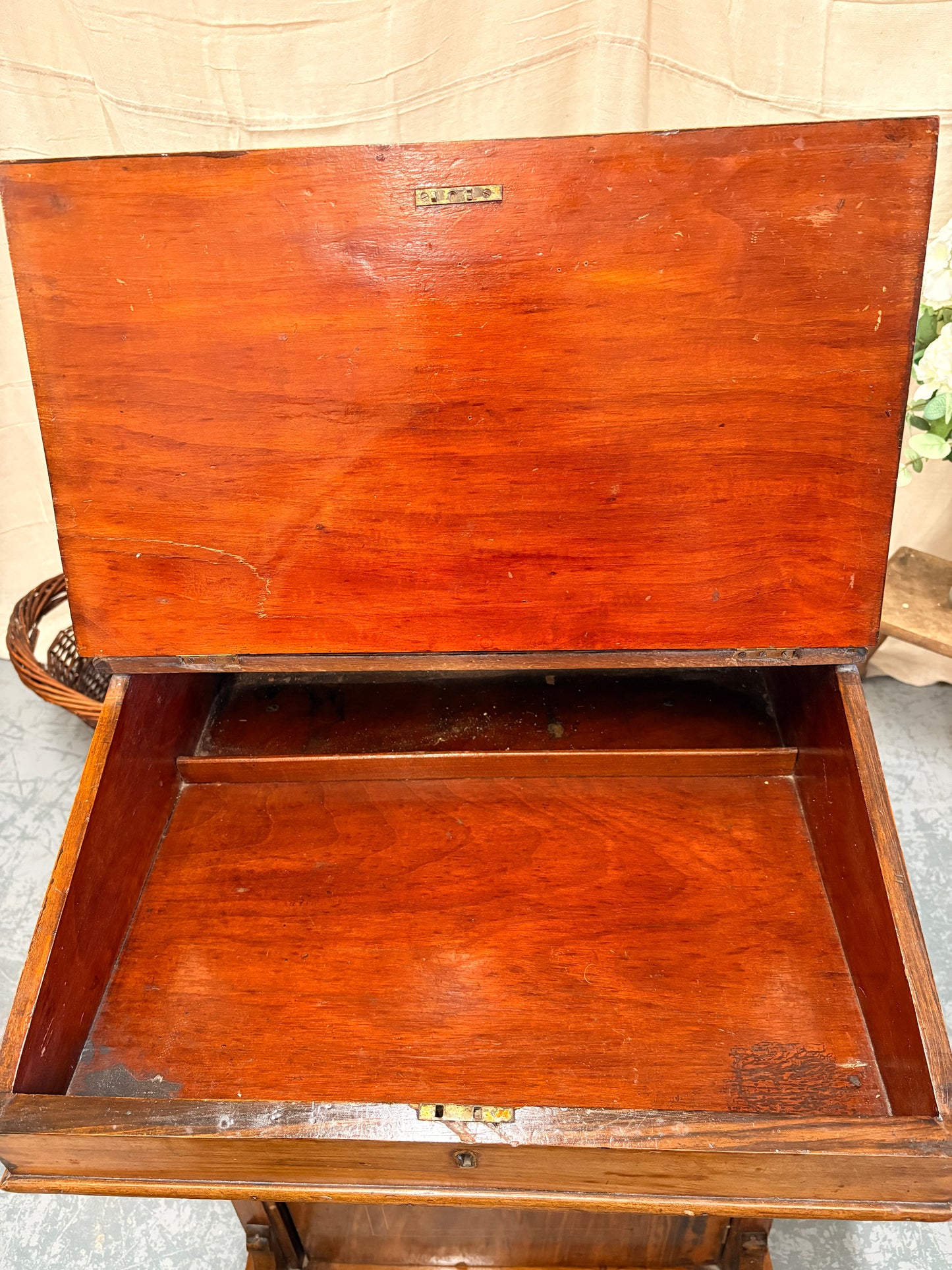 Victorian Antique Inlaid Walnut Davenport Desk - Compact Drawer Storage