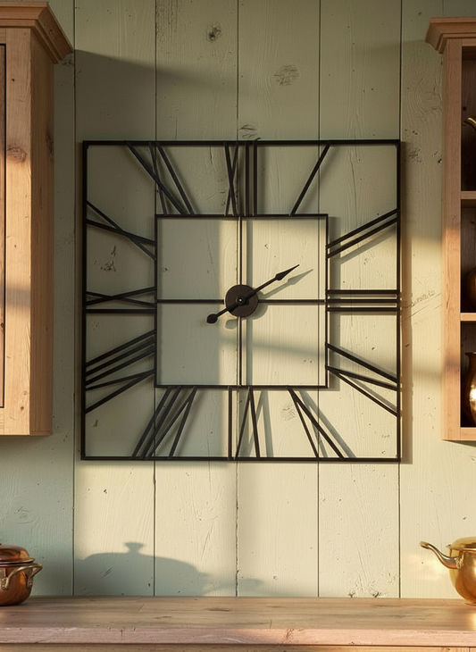 Extra Large 120cm Black Square Metal Wall Clock Roman Numerals