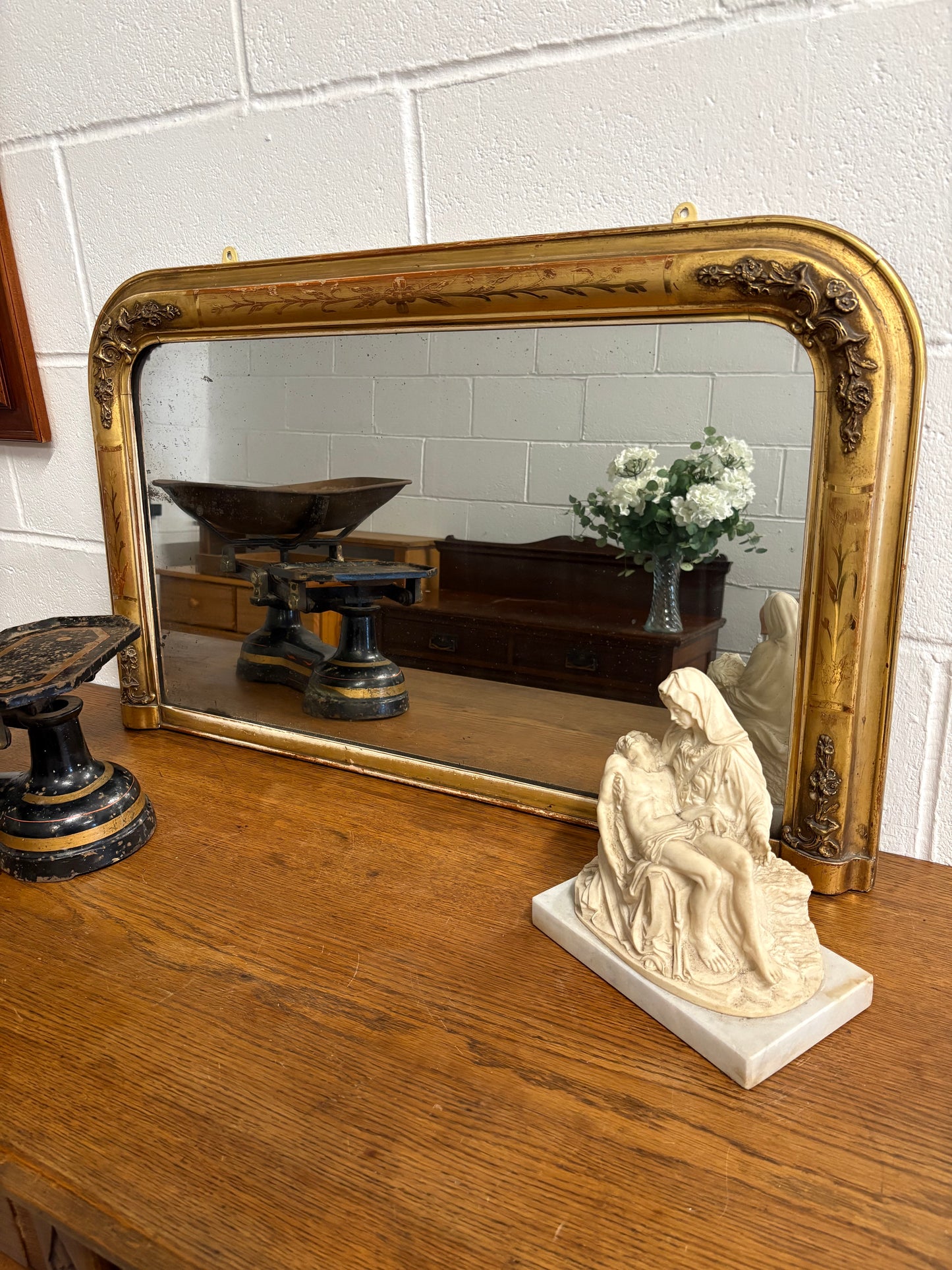 Stunning 19th Century Antique Gilt framed Foxed Glass overmantle mirror