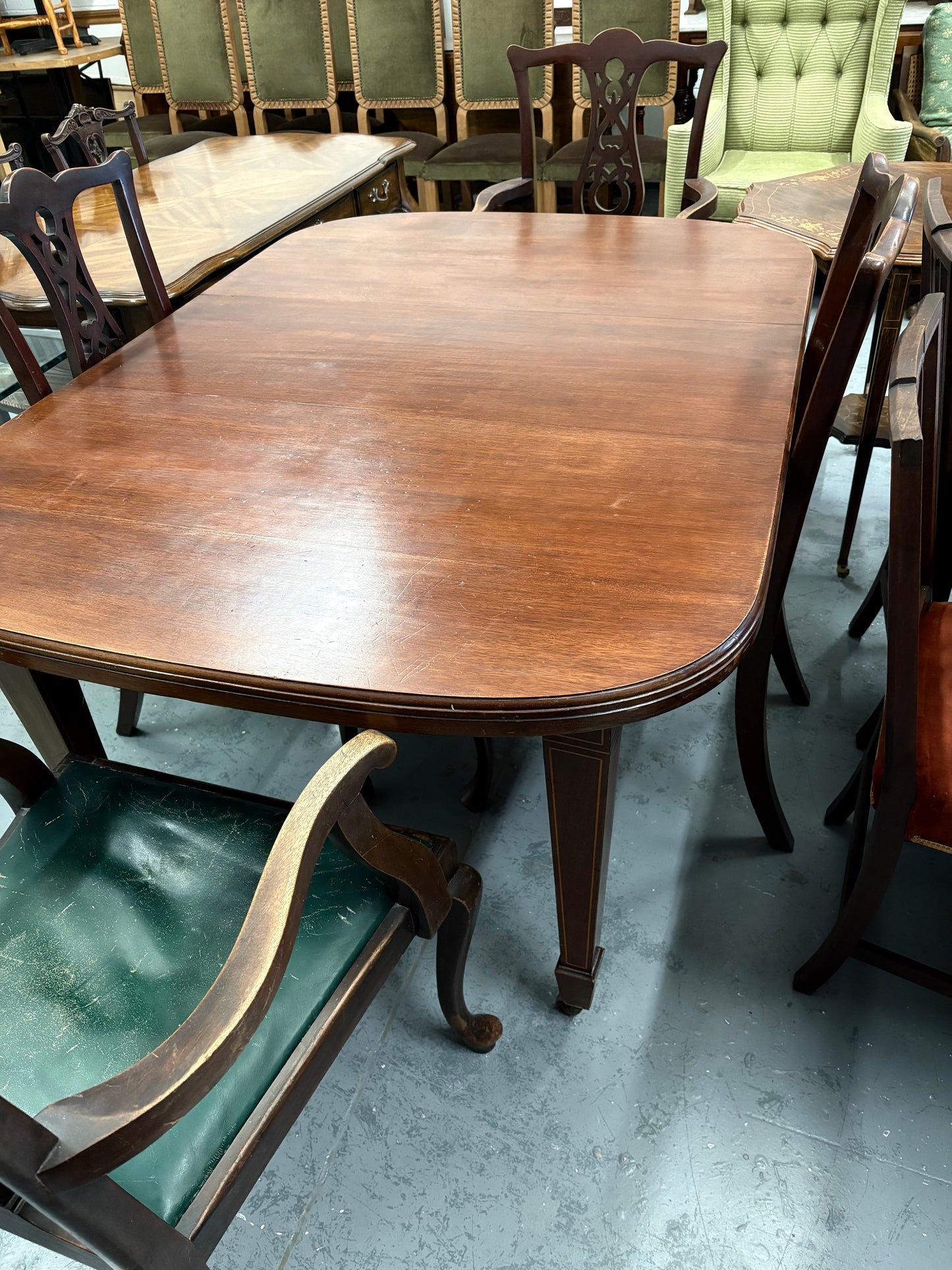 Edward VII Antique Mahogany Inlaid Dining Table and 4 Chairs