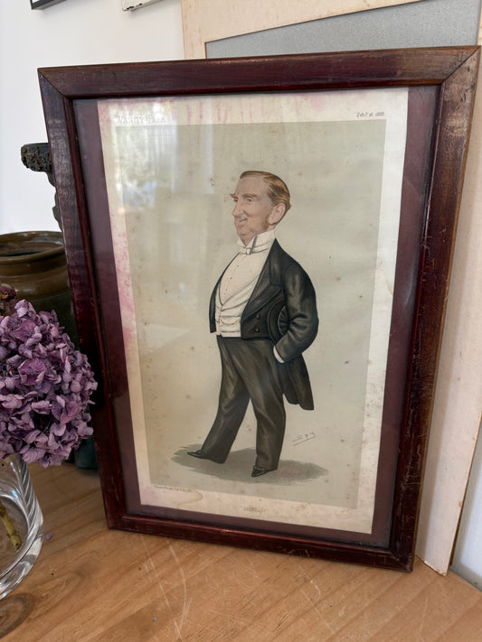 Vintage framed Vanity Fair magazine print 1800’s Gent Cartoon