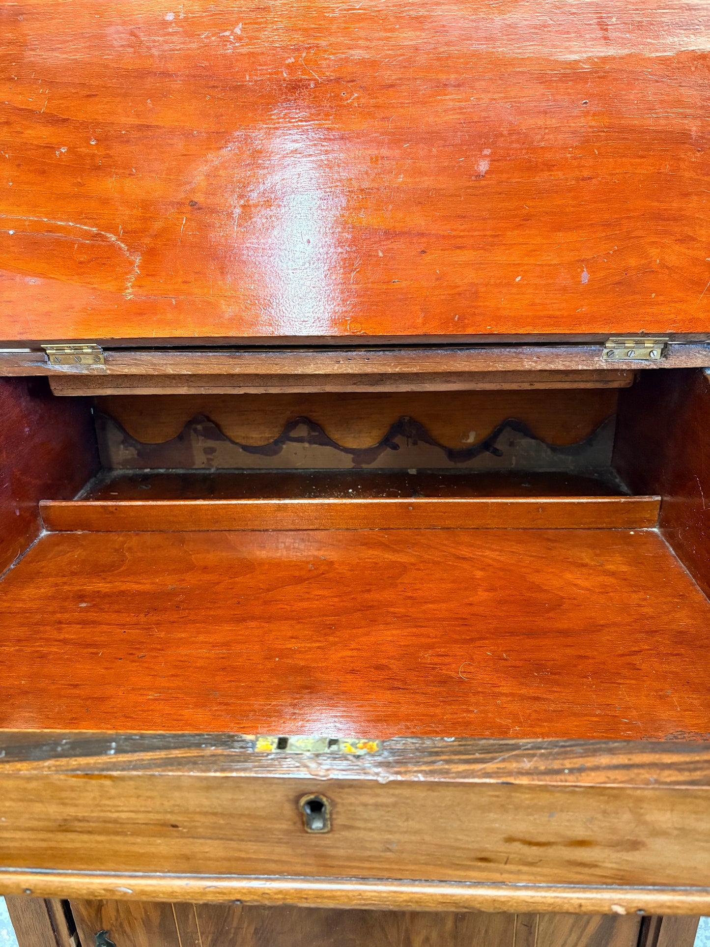 Victorian Antique Inlaid Walnut Davenport Desk - Compact Drawer Storage