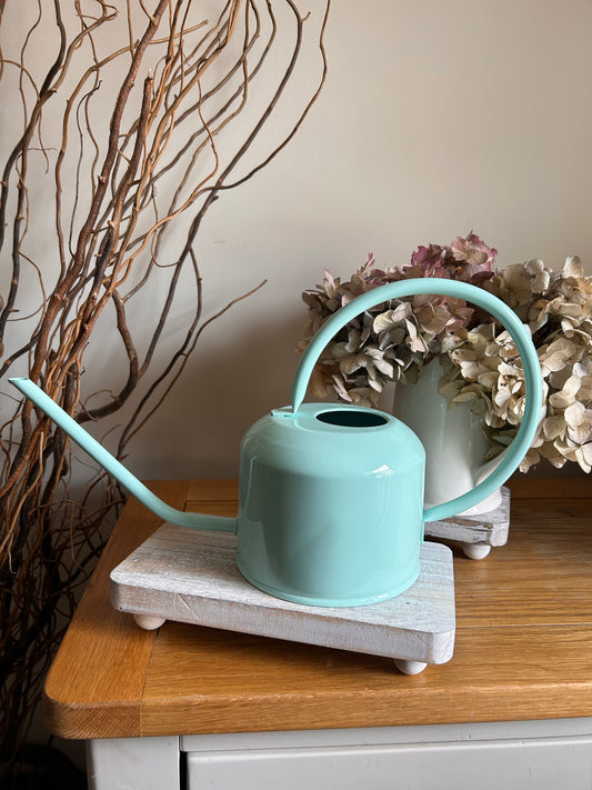 A Turquoise blue 1ltr enamel metal watering can indoor houseplants retro classic style