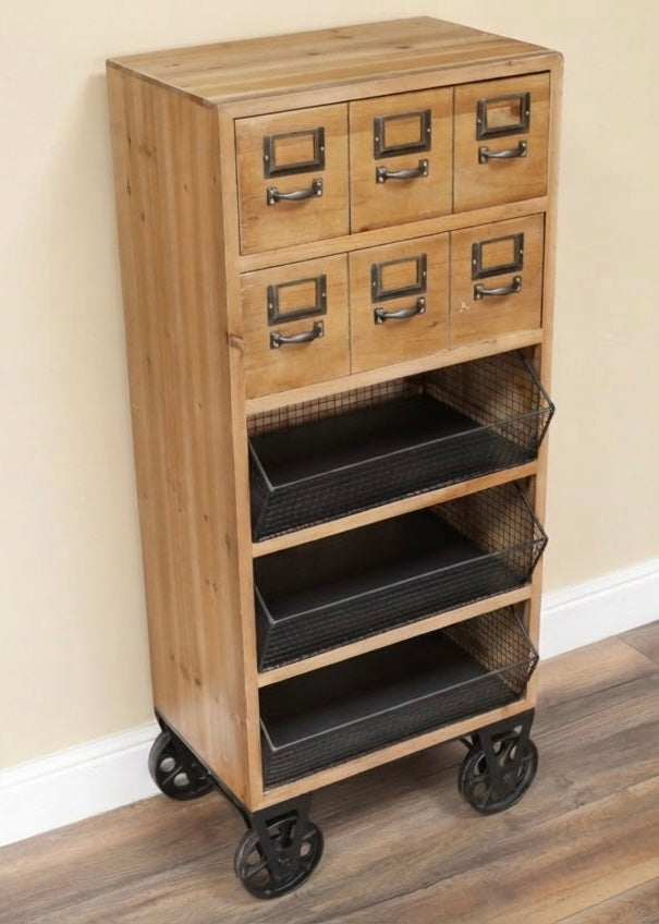 Light wood vintage styled fir and Iron Cabinet unit Kitchen Utility Bathroom Storage