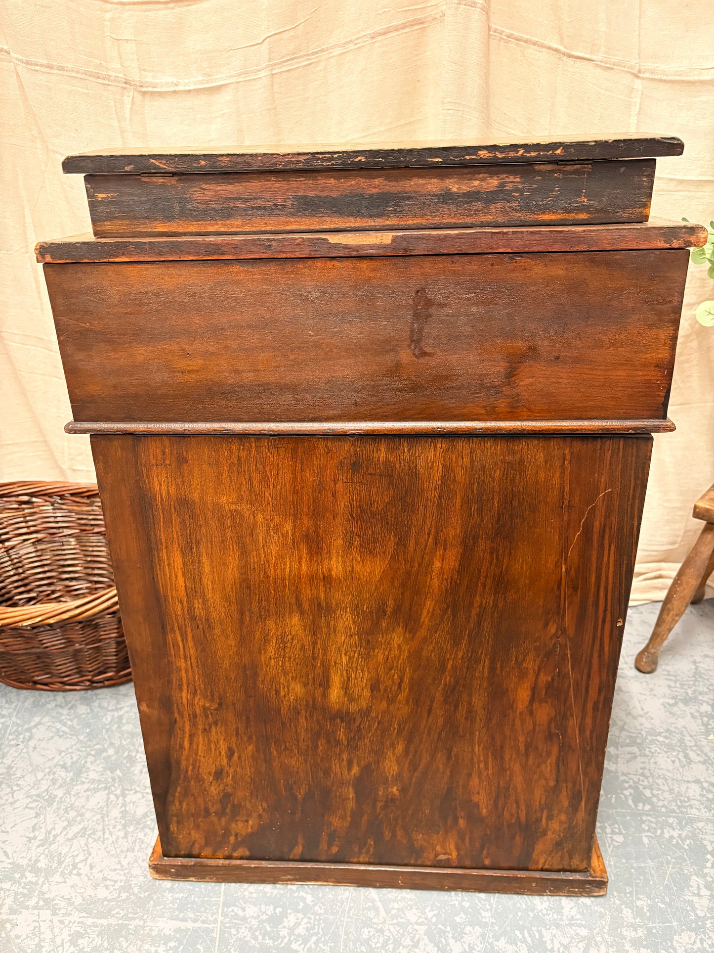 Victorian Antique Inlaid Walnut Davenport Desk - Compact Drawer Storage