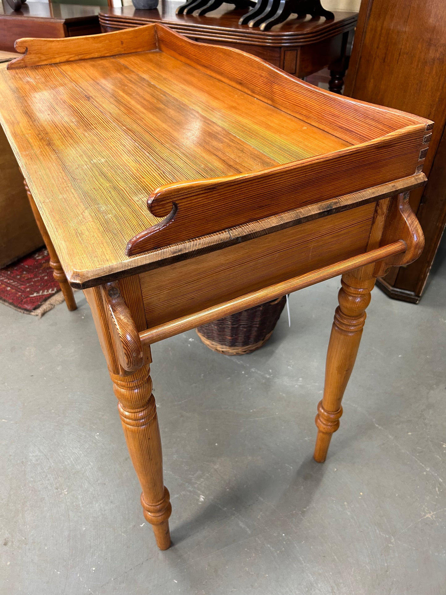 Beautiful Victorian Pitch Pine Washstand raised gallery back