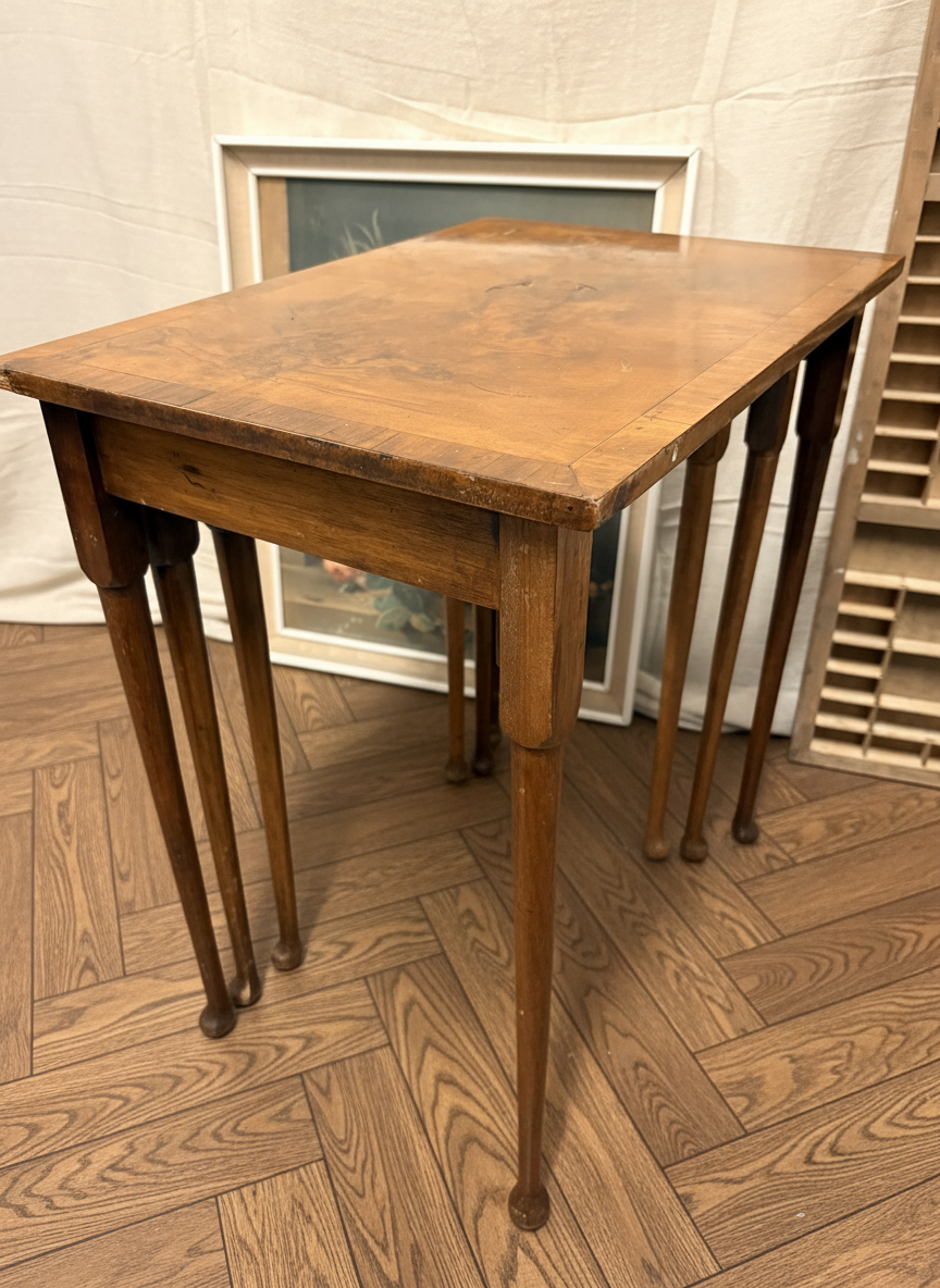 Nest of Antique Burr Walnut Coffee / lamp side / living room tables
