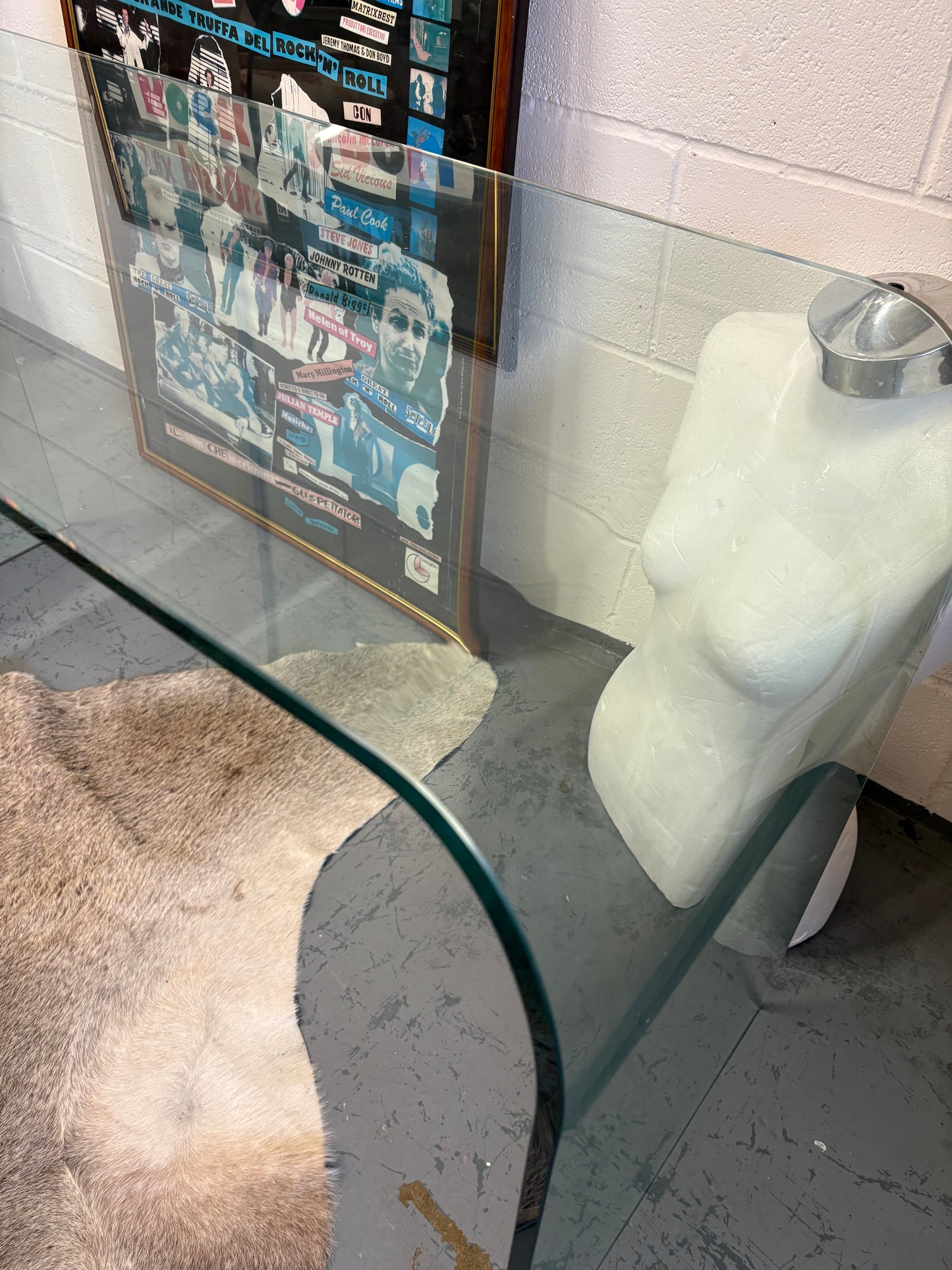 Sleek Vintage 1980’s Tempered Glass Console Side table Original Unique Eclectic Interiors
