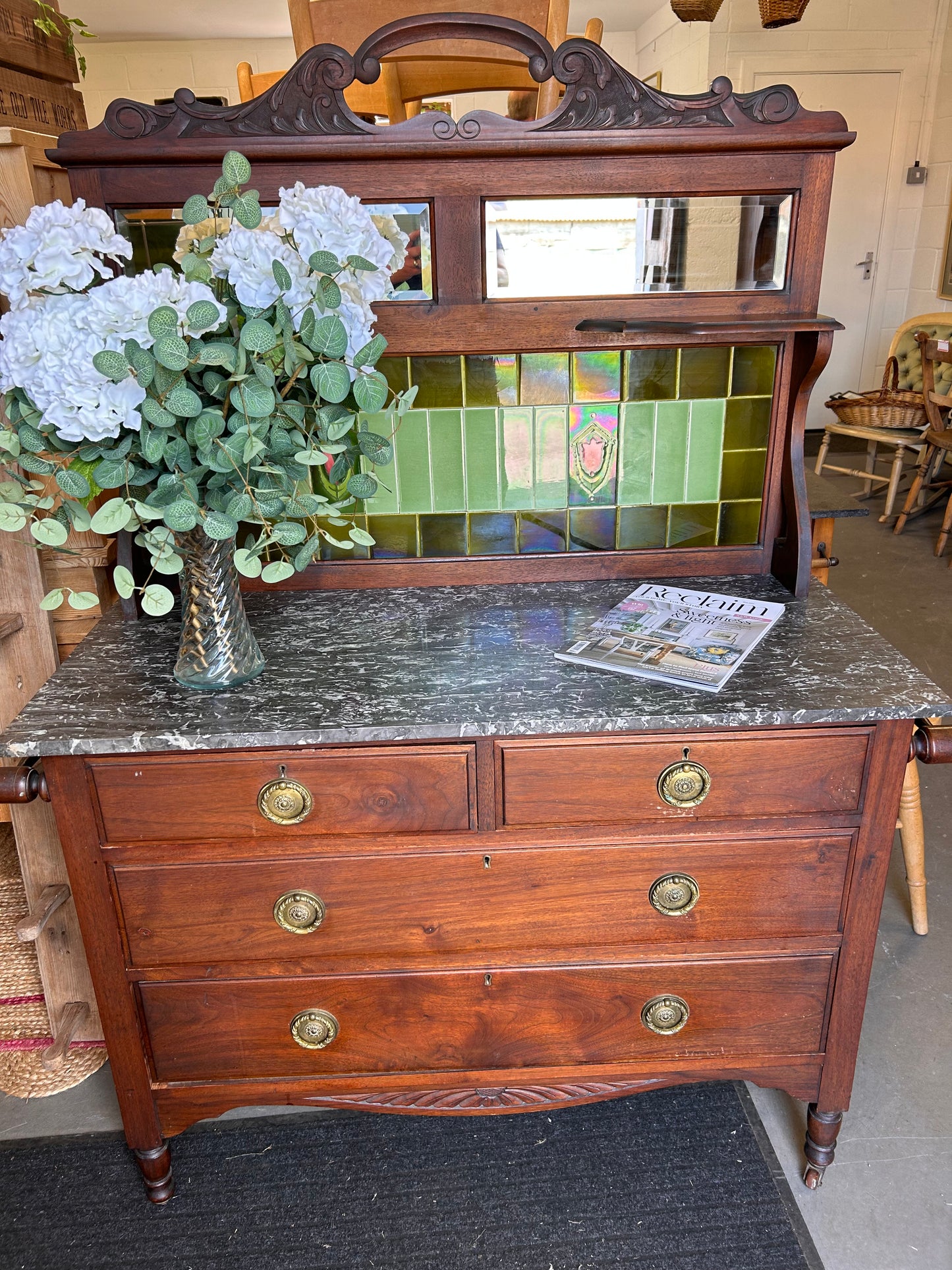 Magnificent late 19th century tiled mirrored and marble topped washstand