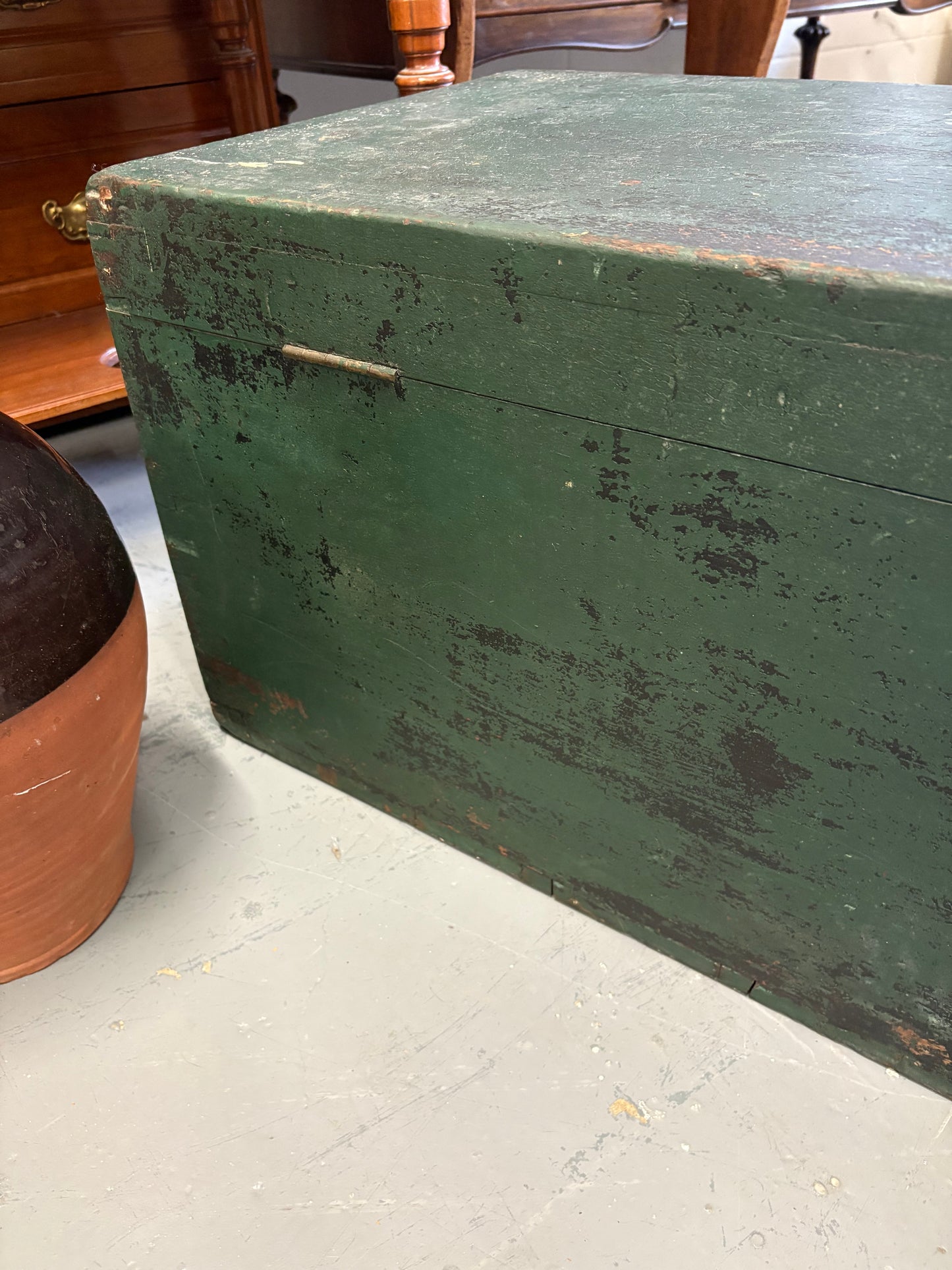 Green vintage wooden carpenters tool chest great coffee table and storage