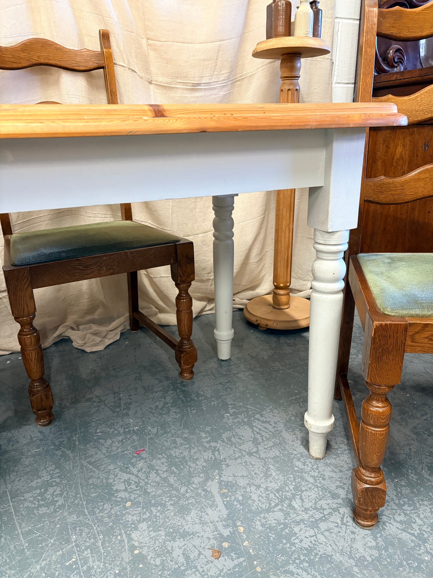 Vintage Victorian style part painted pine farmhouse kitchen dining table
