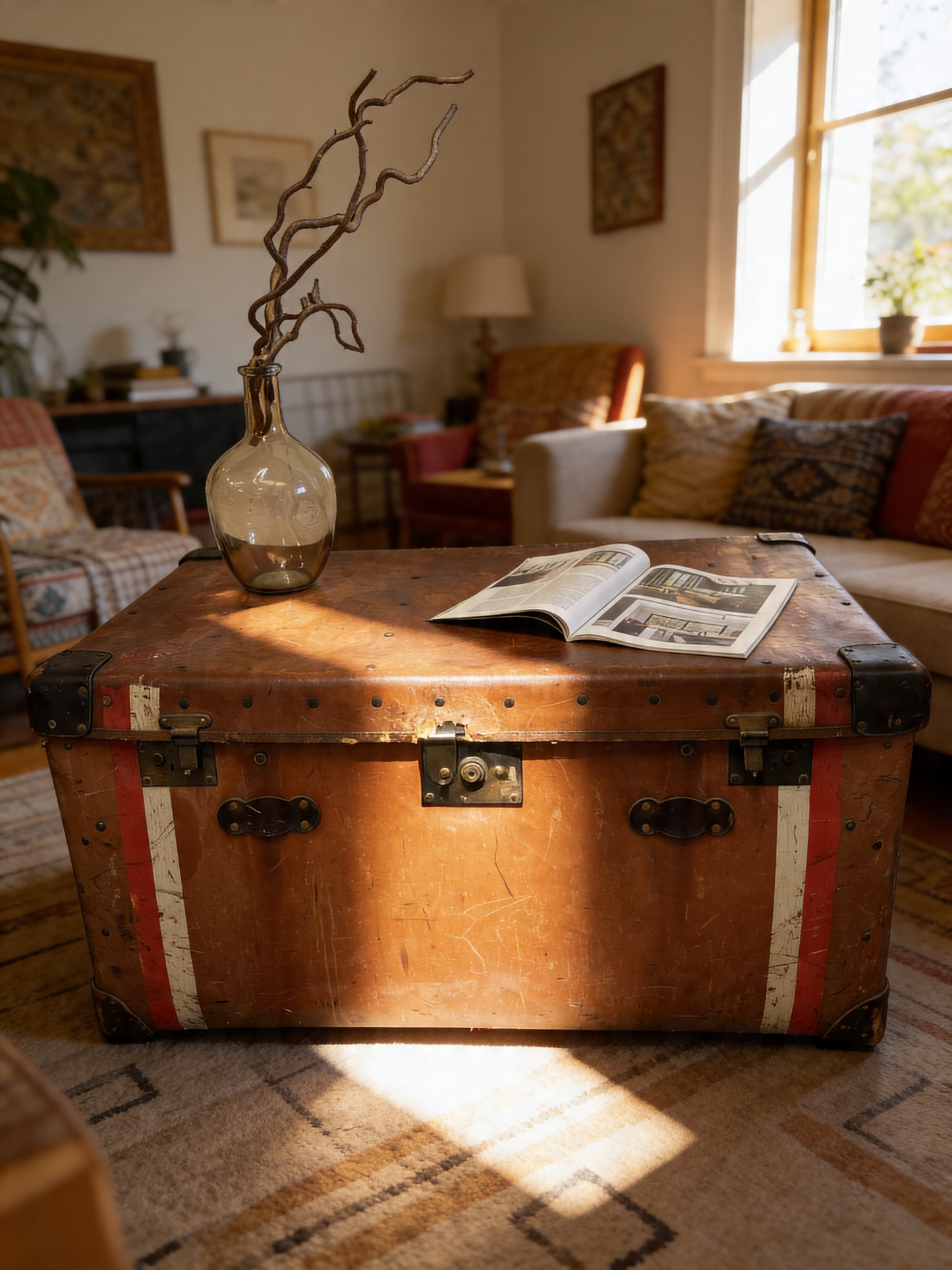 Antique HJ Cave & Sons Leather Storage Travelling Trunk