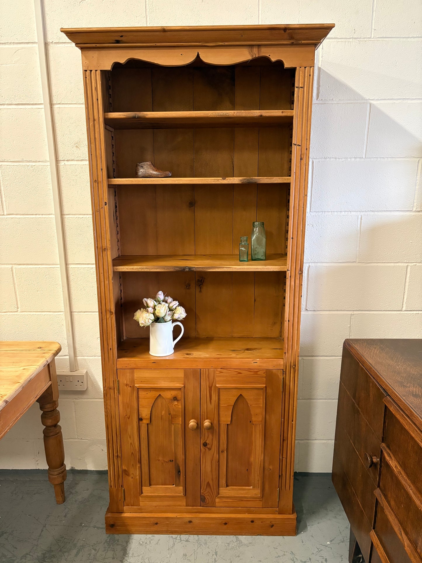 Tall Solid Wooden Rustic Pine Country Farmhouse Style Open Bookcase