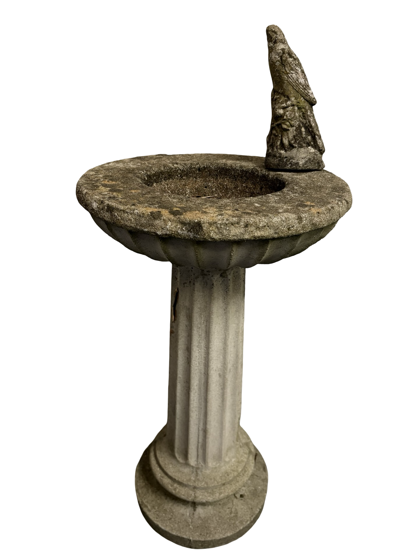 Weathered Antique Stone Garden Bird Water Bath on pedestal