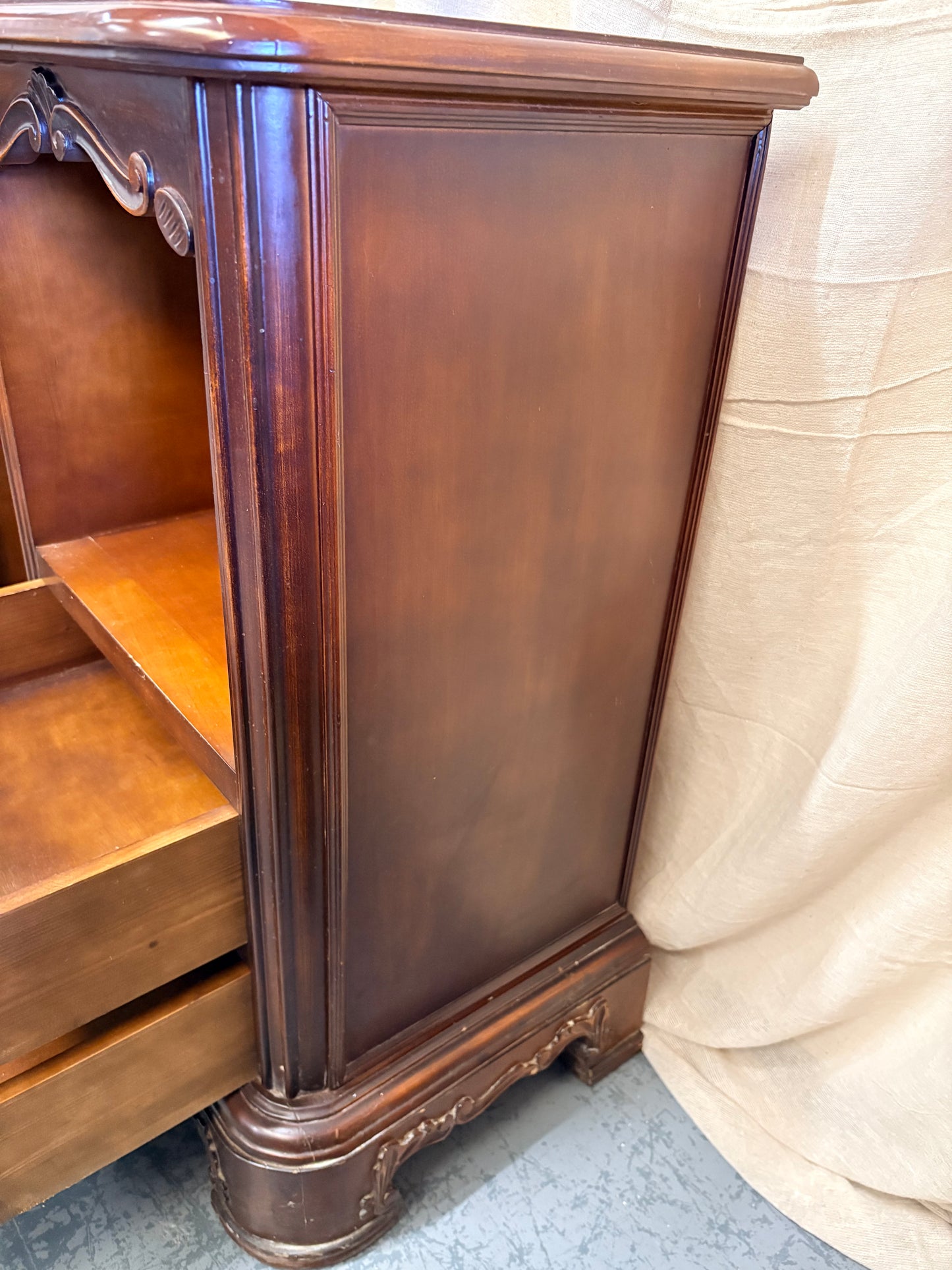 Vintage Carved Mahogany French Style Cabinet Storage Sideboard