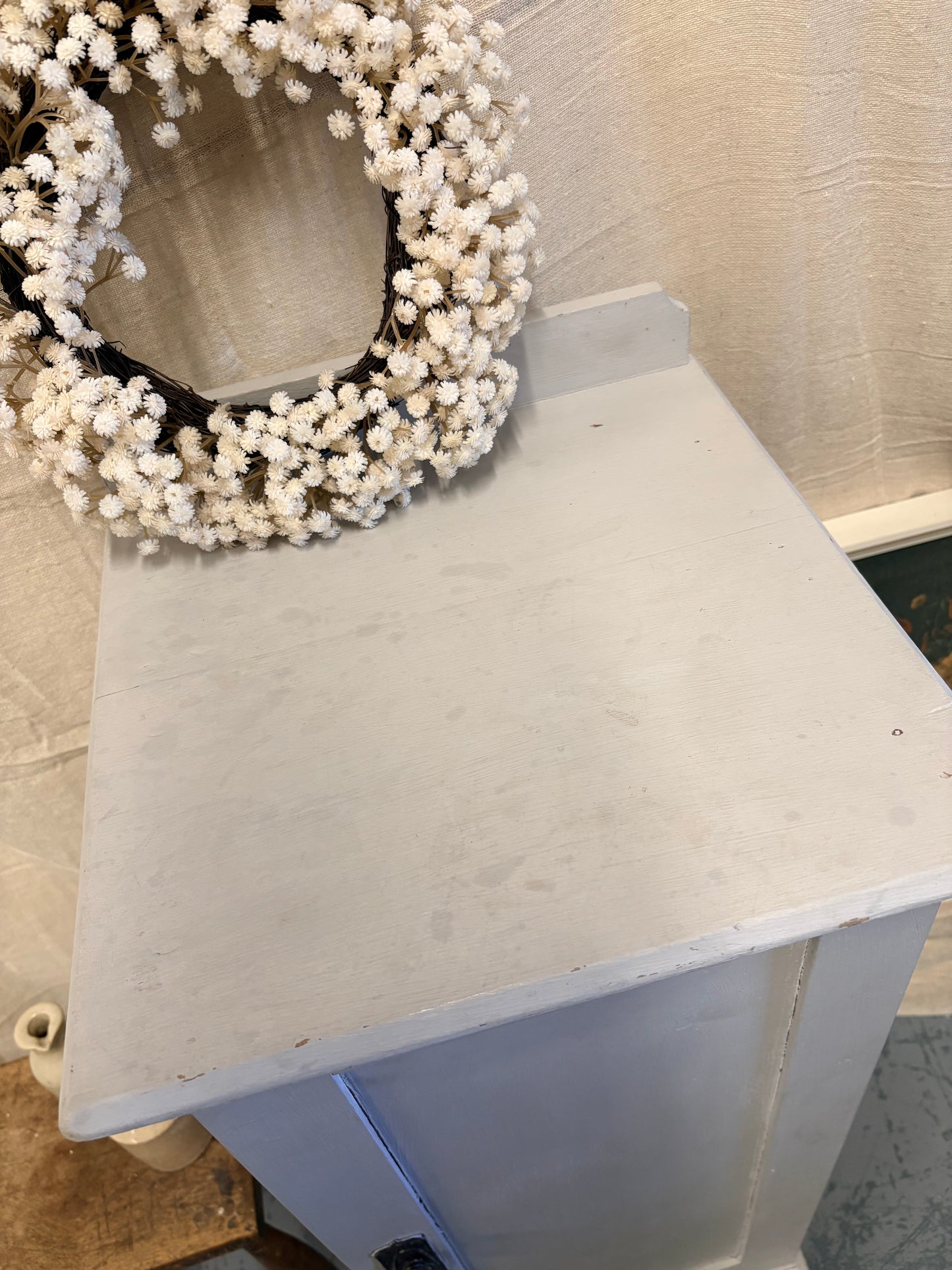 Antique Victorian Pine bedside pot cupboard Country Farmhouse style - Shabby grey paint