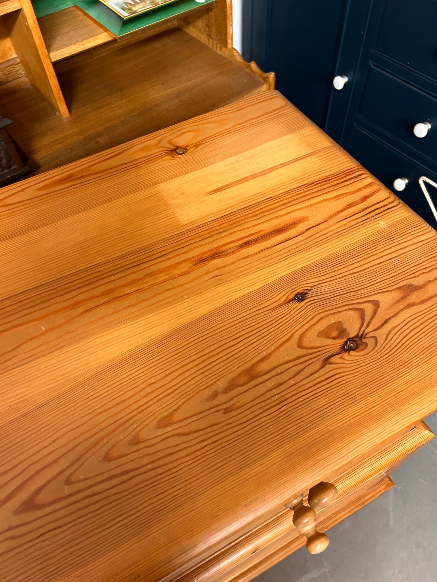 A preloved vintage good quality pine chest of drawers.