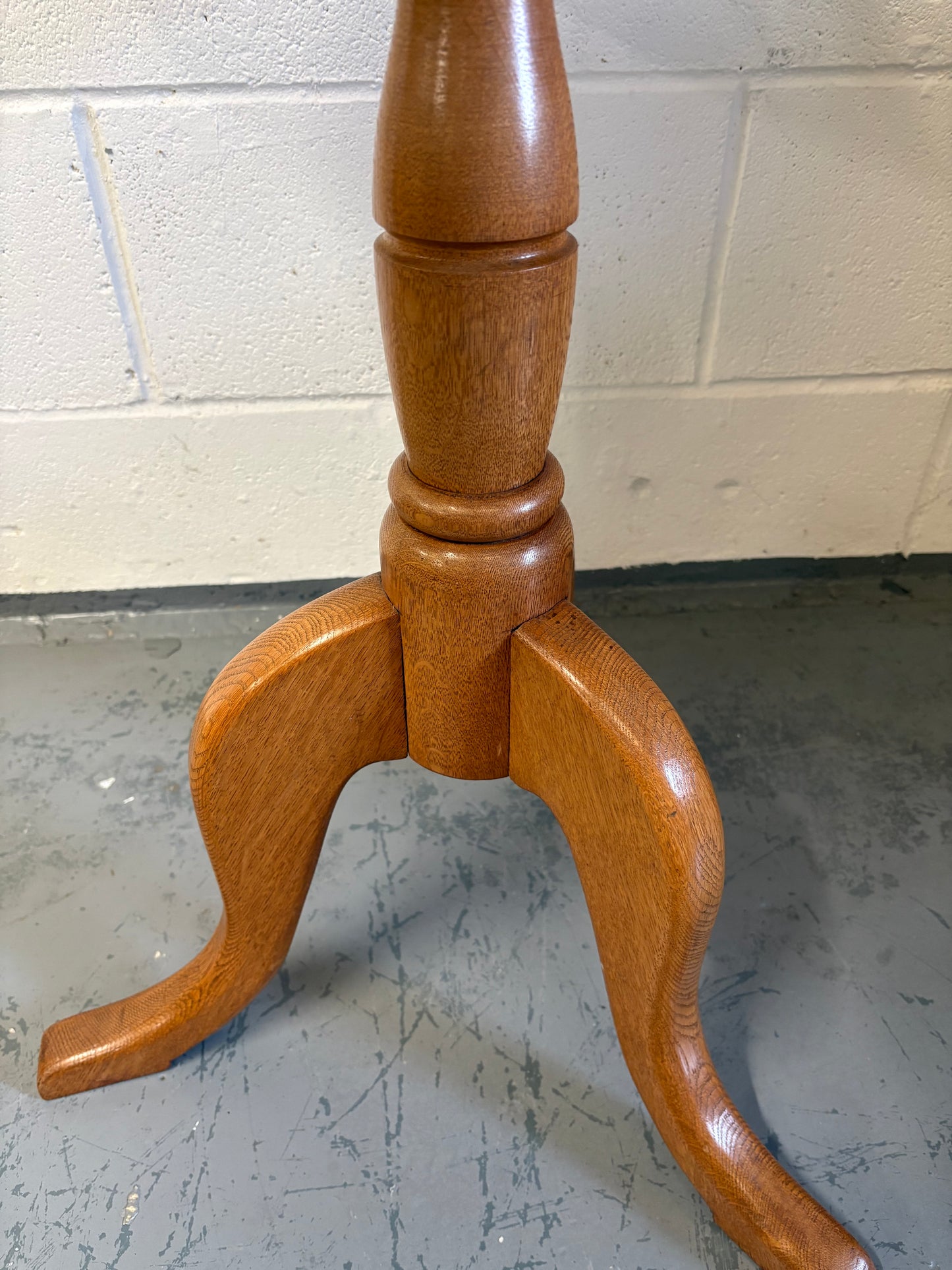 A Handmade Solid Oak Wine Side Table on a turned pillar and Tripod Base Craftsman made