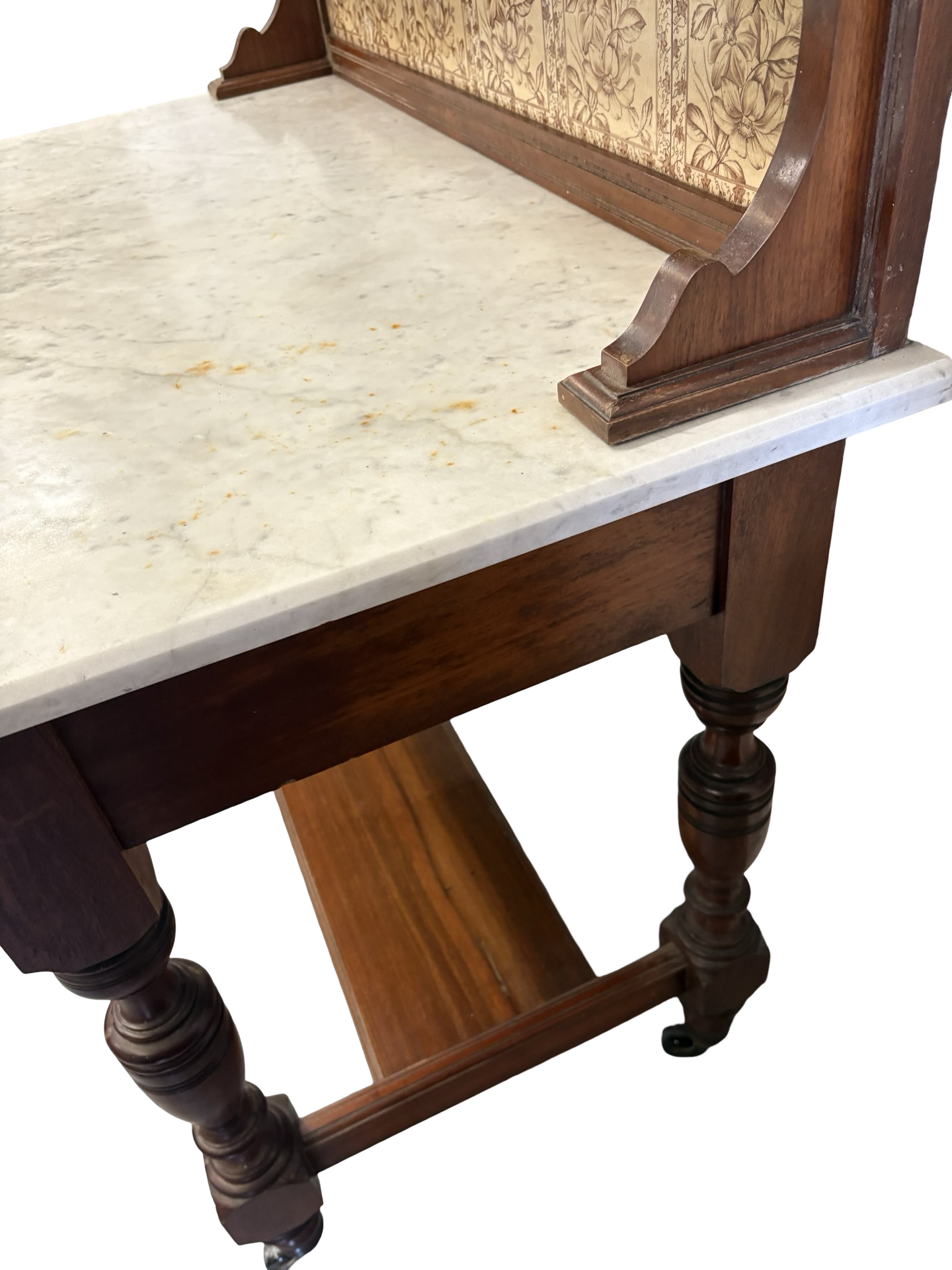 Edwardian Antique Marble top & Tiled back Washstand Side Console Table
