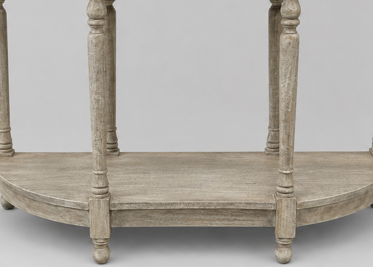 Demi-Lune Light Mahogany Console Table with undershelf Vintage Farmhouse Style