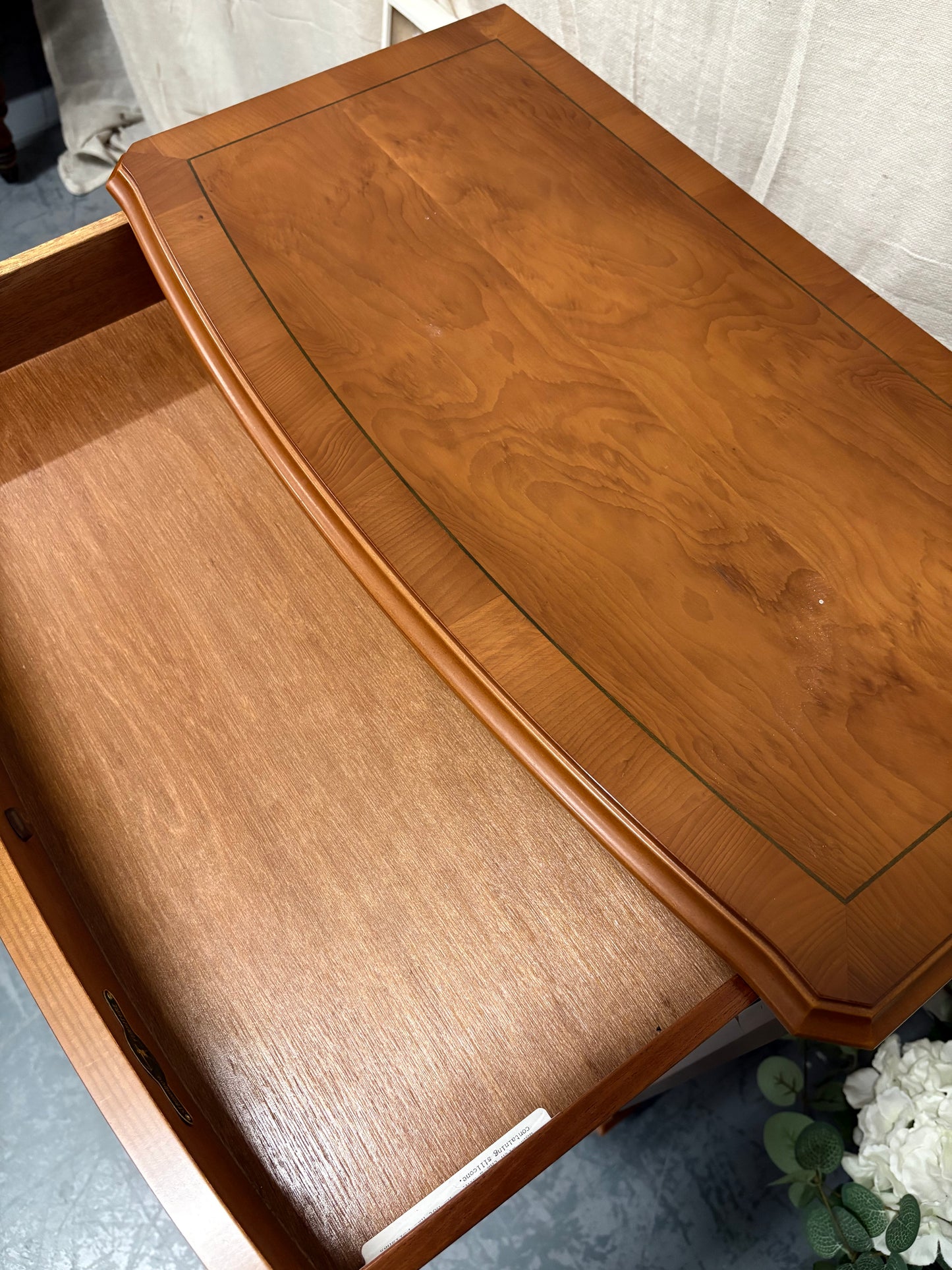 Small Bow Fronted Yew wood Vintage Side Cabinet Shelf Storage Unit