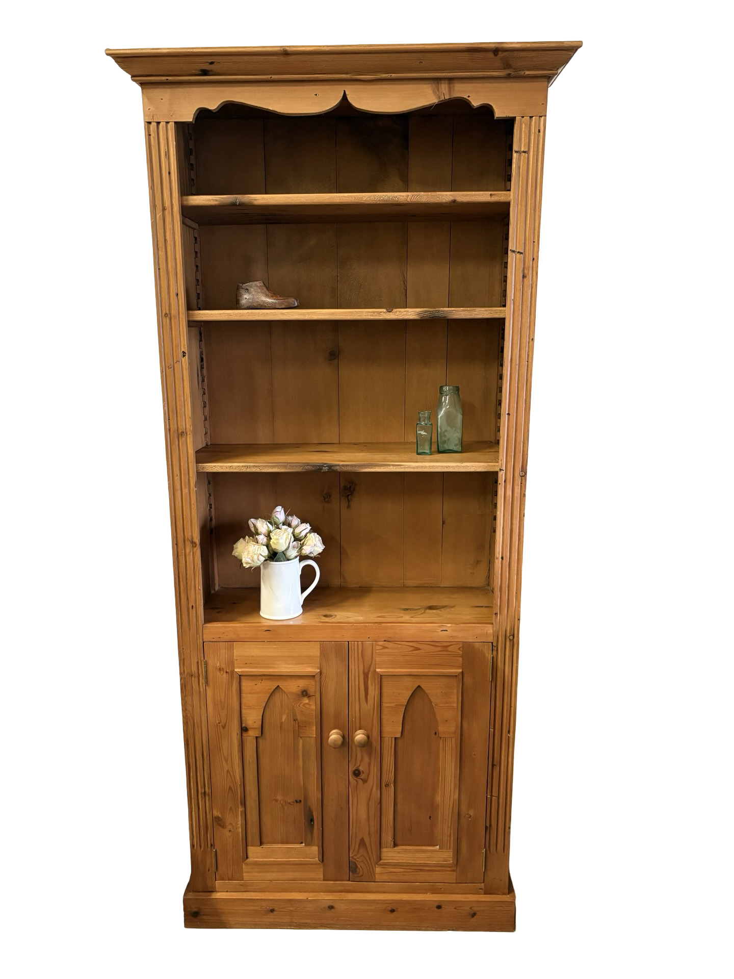 Tall Solid Wooden Rustic Pine Country Farmhouse Style Open Bookcase