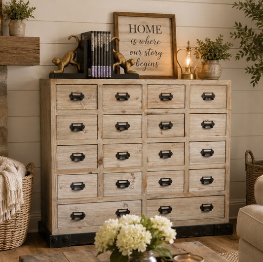 Light Wood Modern Country Style Multi Drawer Storage Cabinet