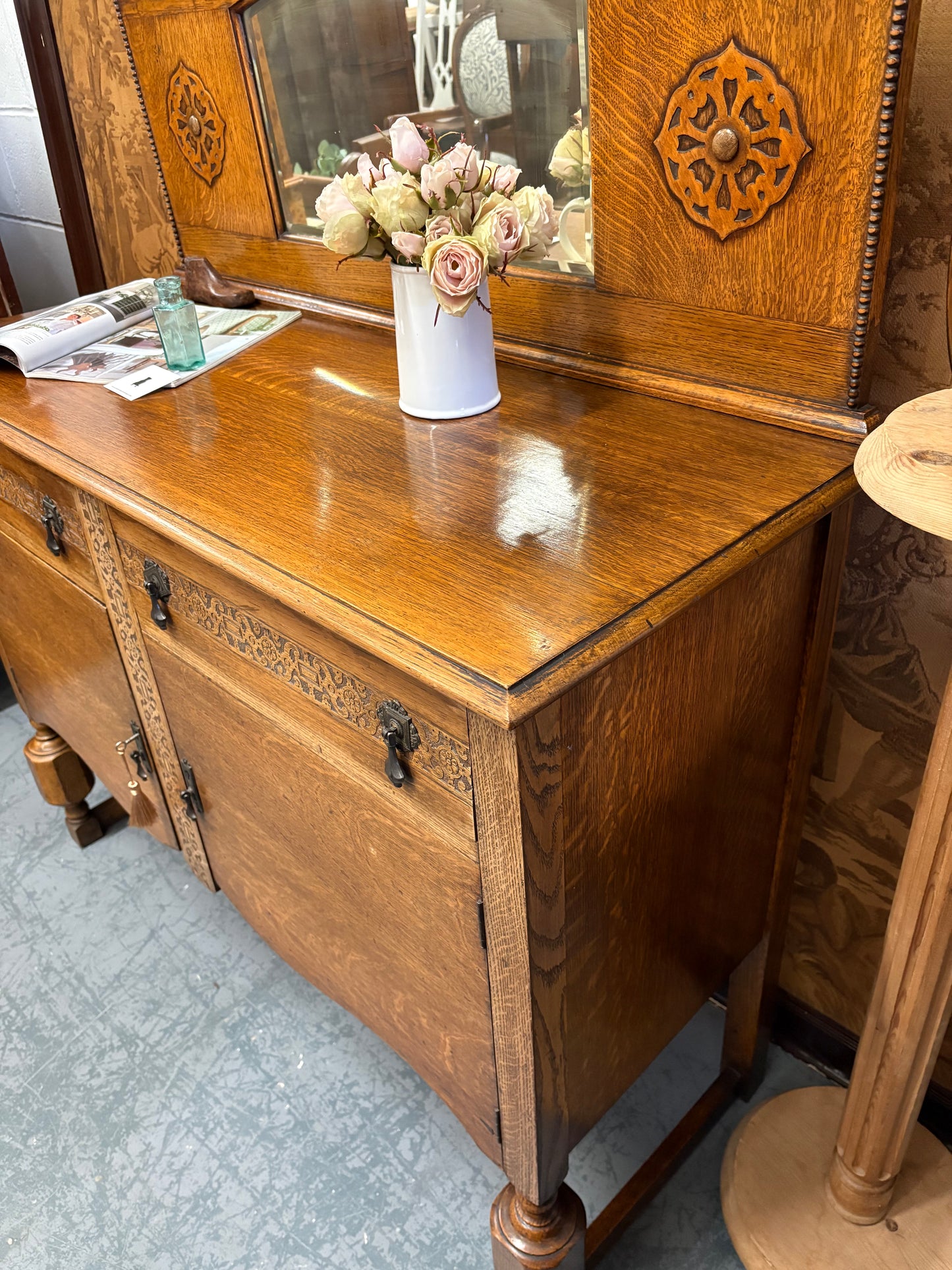 Antique Oak sideboard - Dresser Mirrored back - with Delivery