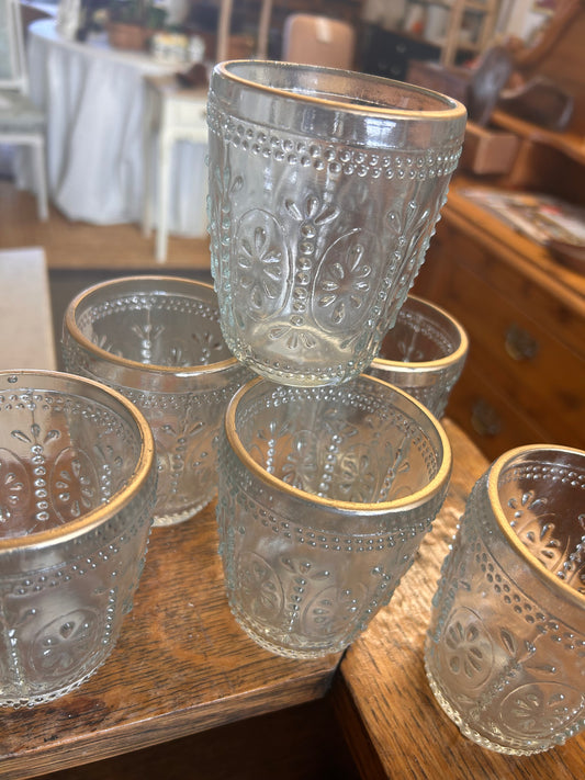 A Pressed Glass & gold rim tealight holder