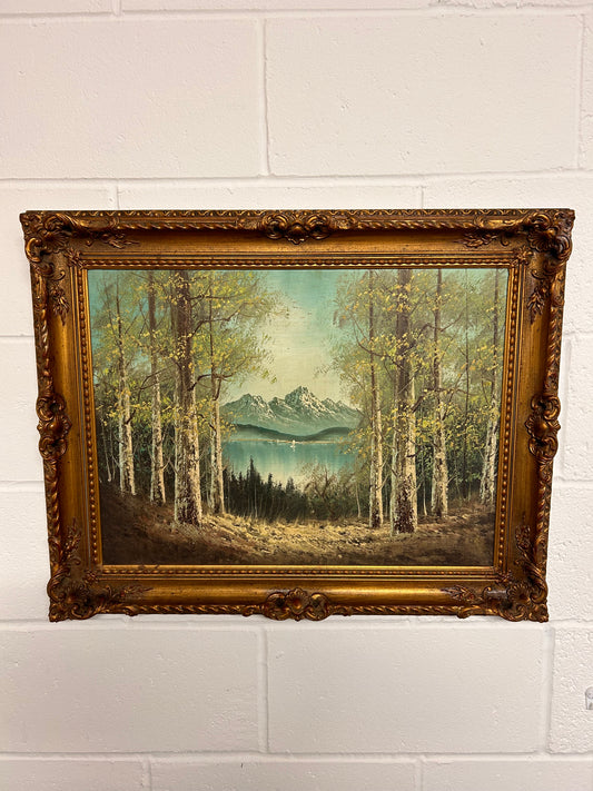 Beautiful Antique oil of landscape scene in a decorative gilt frame