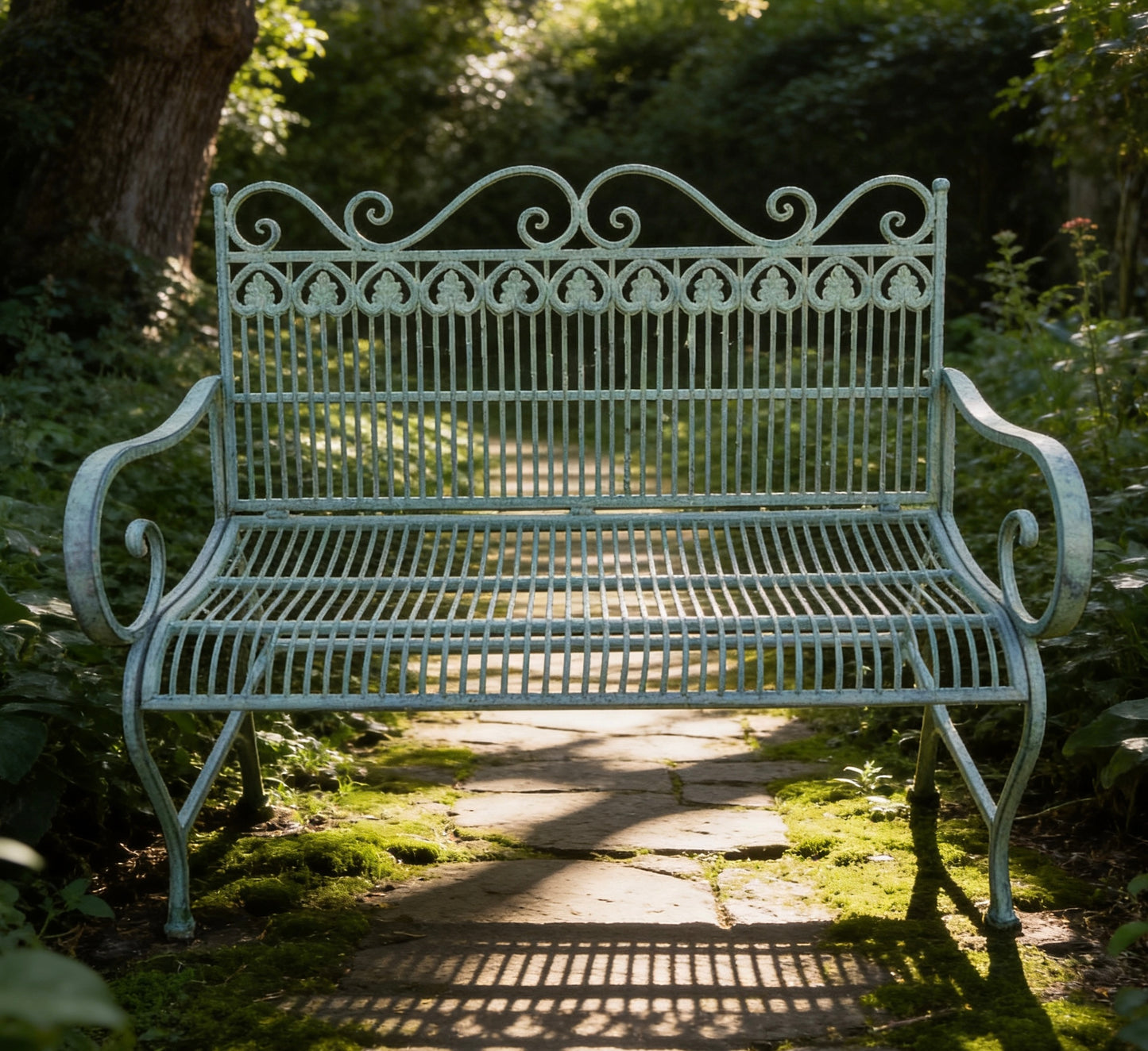 Garden Green Scroll Metal Patio Terrace Outdoor 2 seater Bench