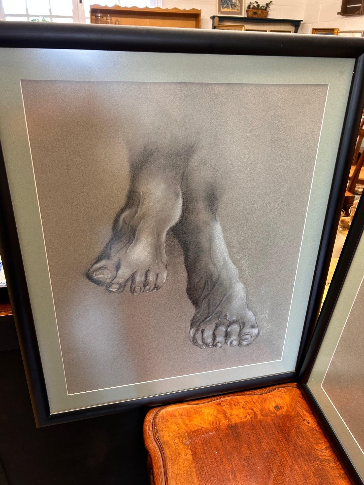 A Pair of large Pencil and Pastel drawn studies of feet Framed Glazed Art