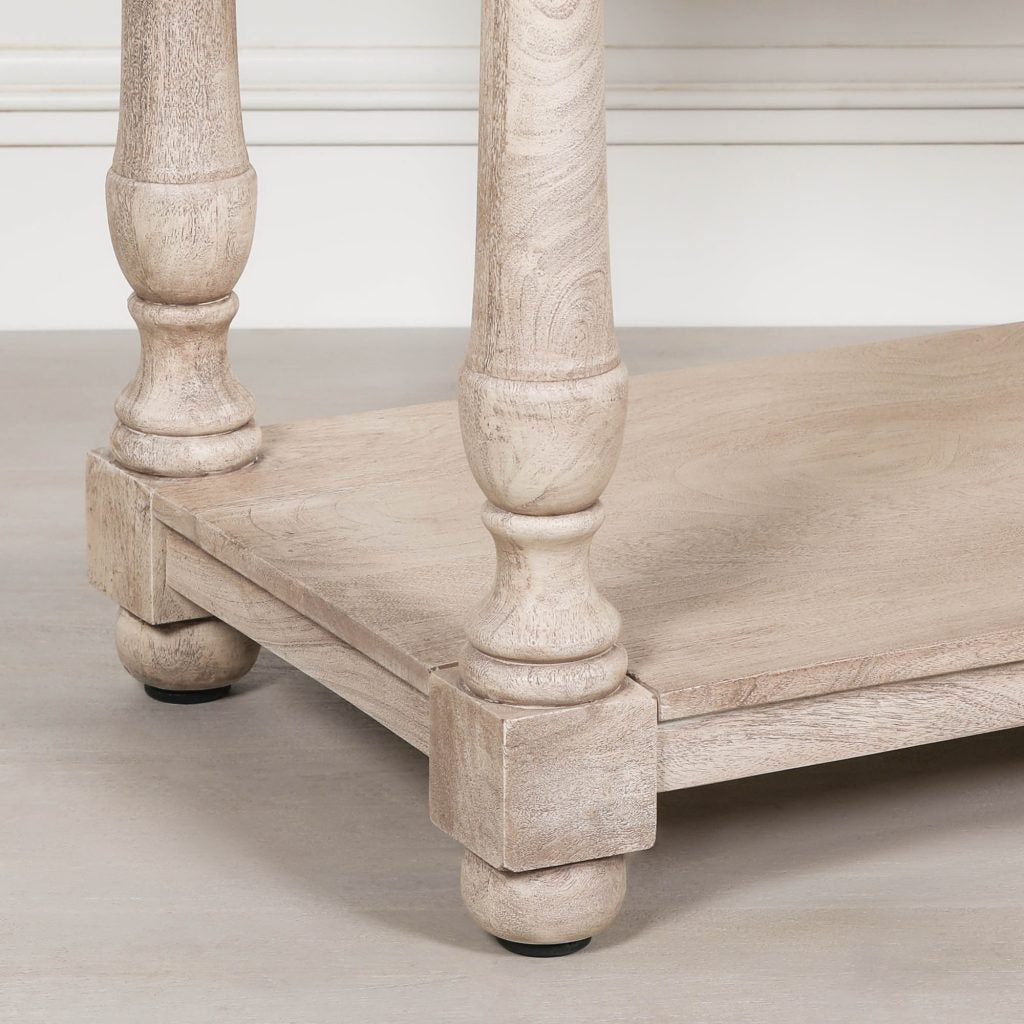 Light Wooden Console Table Drawer Undershelf & Vintage Style Brass Handles