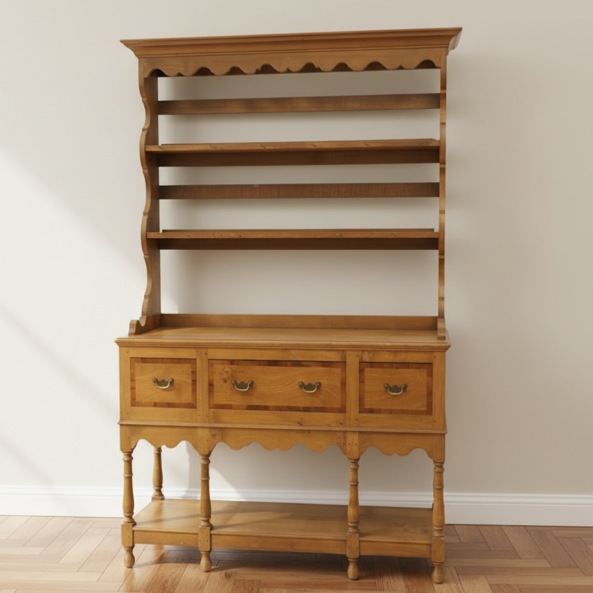 Country House Georgian design elm dresser with plate rack.