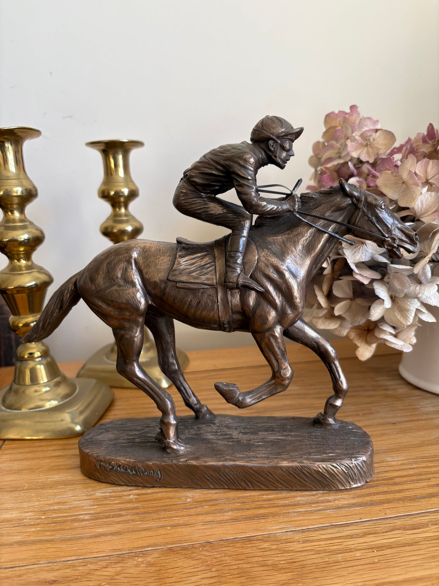Horse and Jockey Resin Bronzed Figure by J Skeating Equine Racing