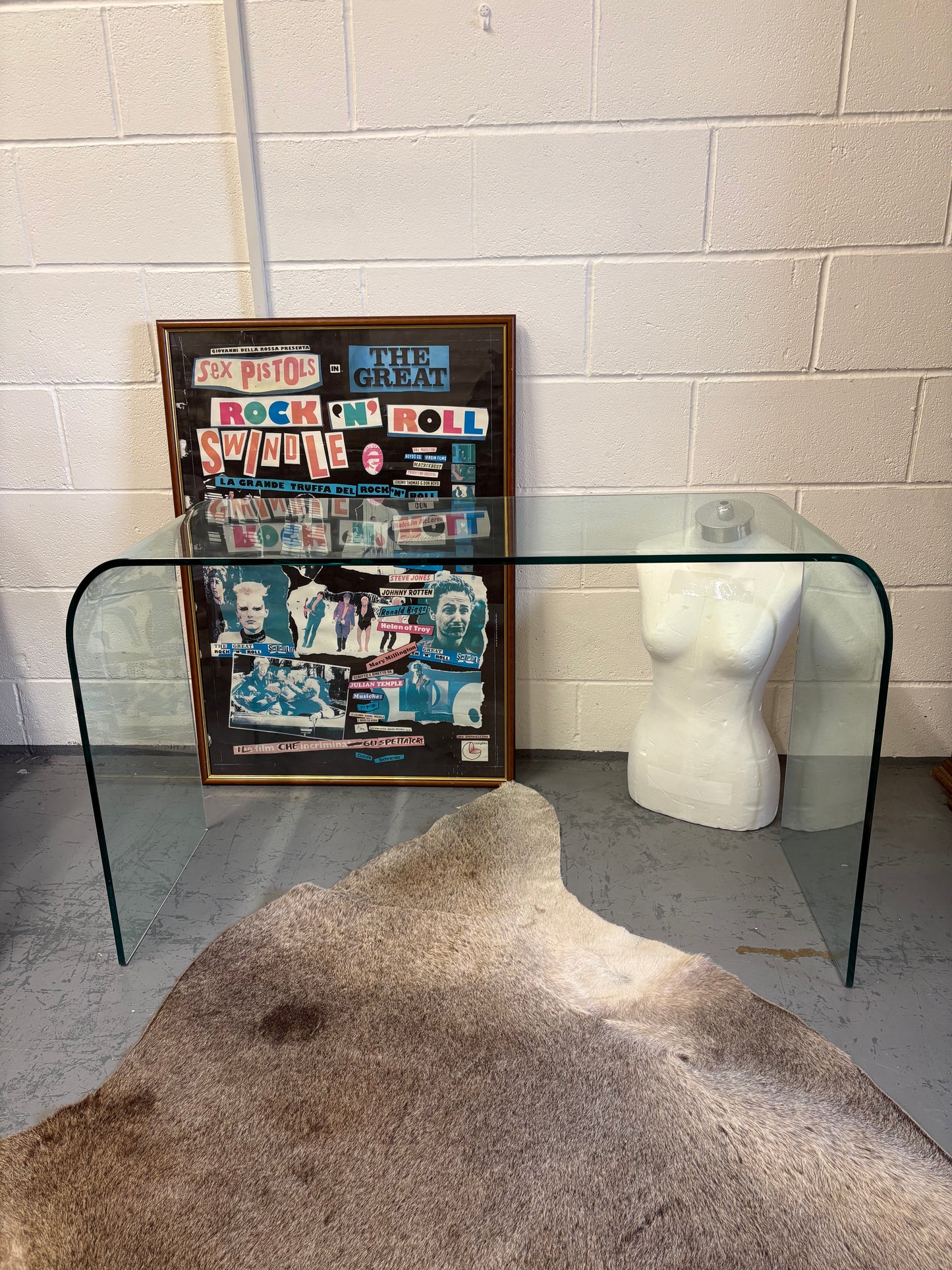 Sleek Vintage 1980’s Tempered Glass Console Side table Original Unique Eclectic Interiors