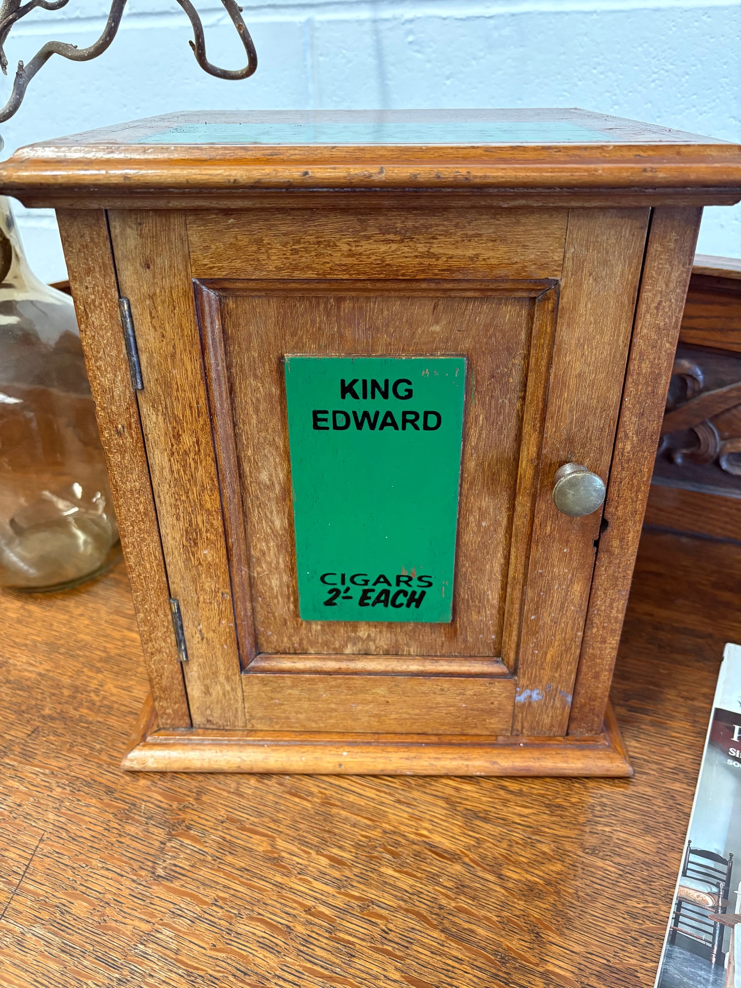 Antique Wooden Shop Countertop King Edward Cigar Cabinet Display