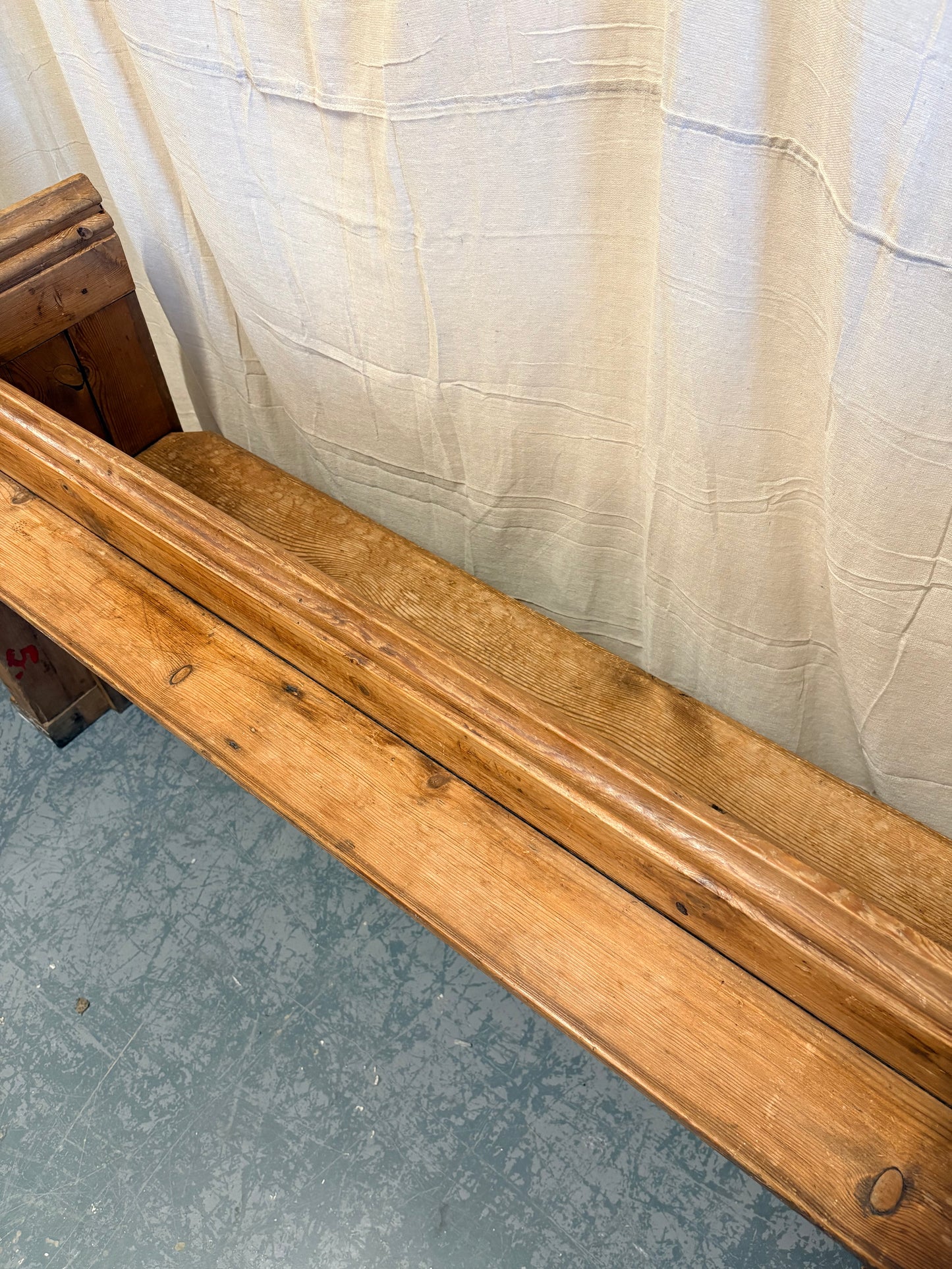 Antique Pitch Pine Bench Pew Panelled sides and Shelf to back