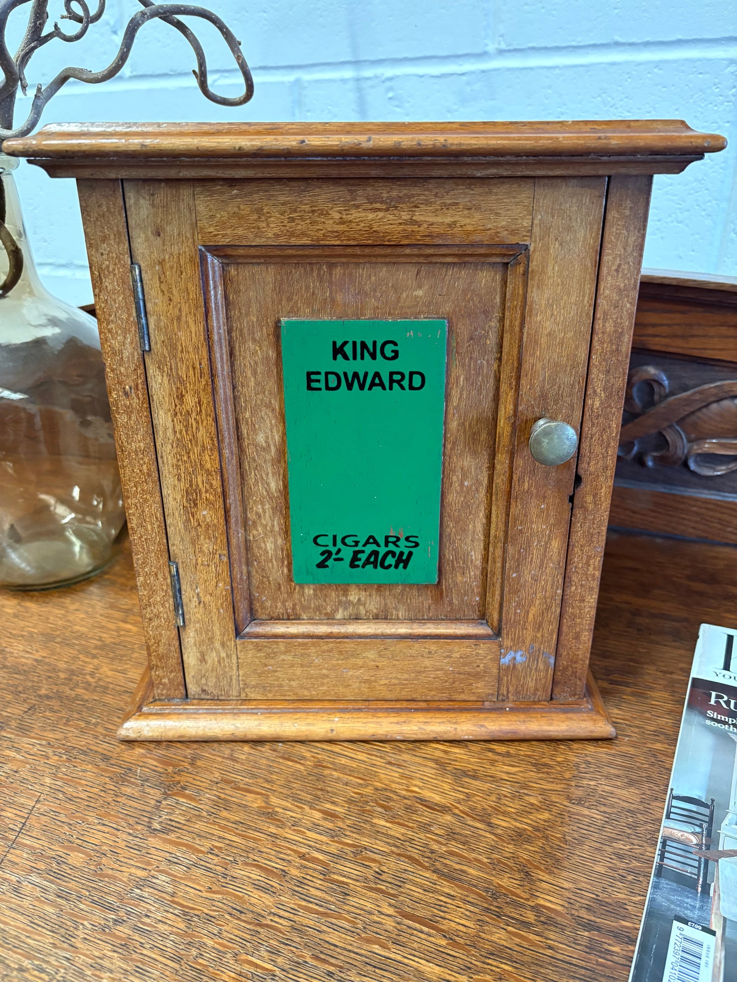 Antique Wooden Shop Countertop King Edward Cigar Cabinet Display