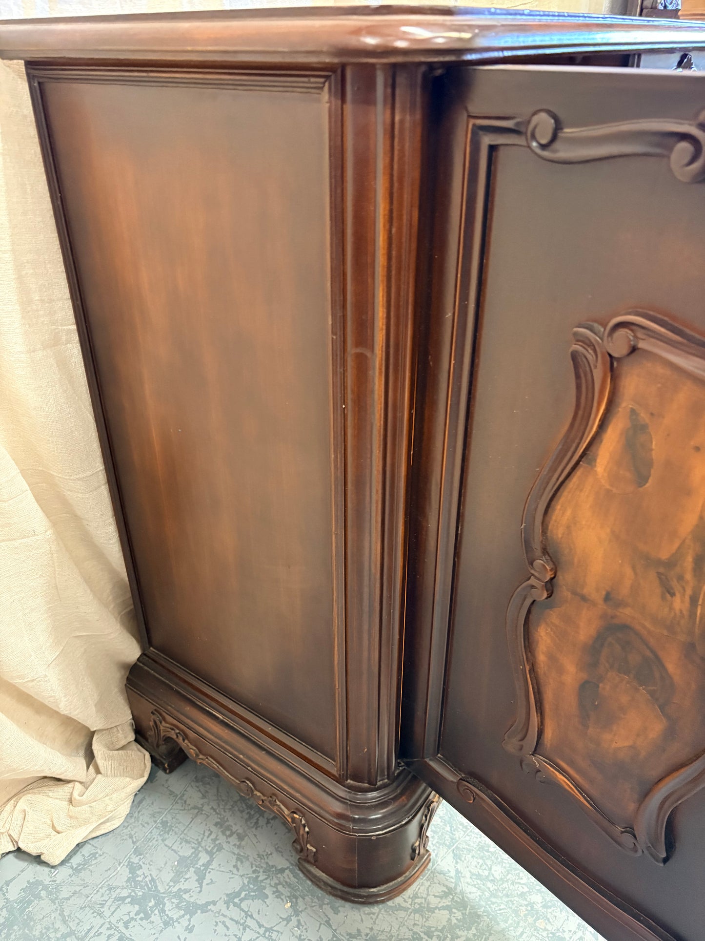 Vintage Carved Mahogany French Style Cabinet Storage Sideboard