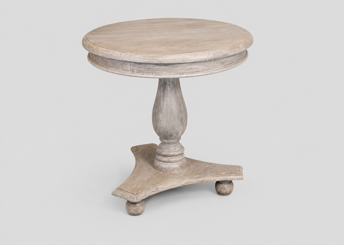 Vintage Style Light Mahogany Wood Round Side Table Bun Feet