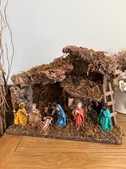Vintage Italian Cork Traditional Nativity Scene Christmas Decor