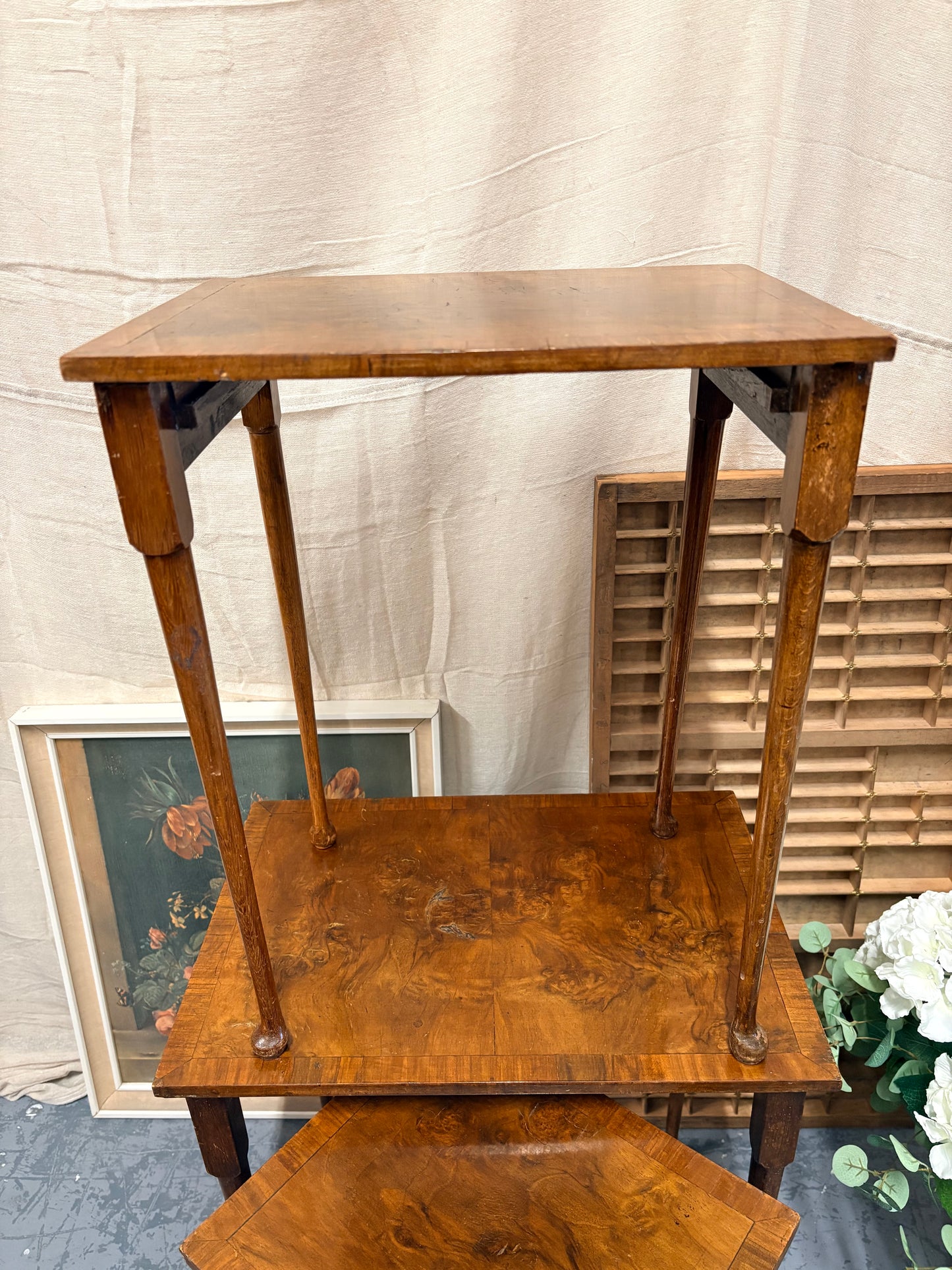 Nest of Antique Burr Walnut Coffee / lamp side / living room tables