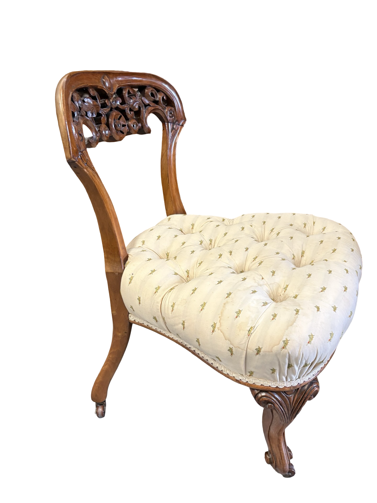 Beautiful carved Upholstered Walnut Victorian Ladies Bedroom Chair
